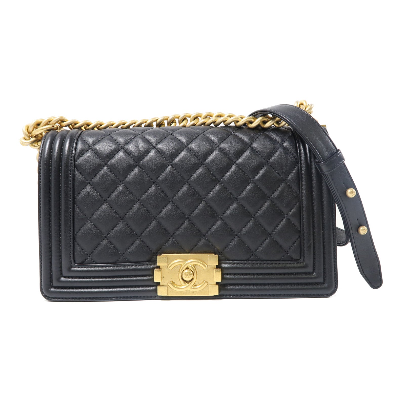 CHANEL 【激減優惠】菱格羊皮皮革Shoulder Bag金扣鏈帶肩背袋黑色