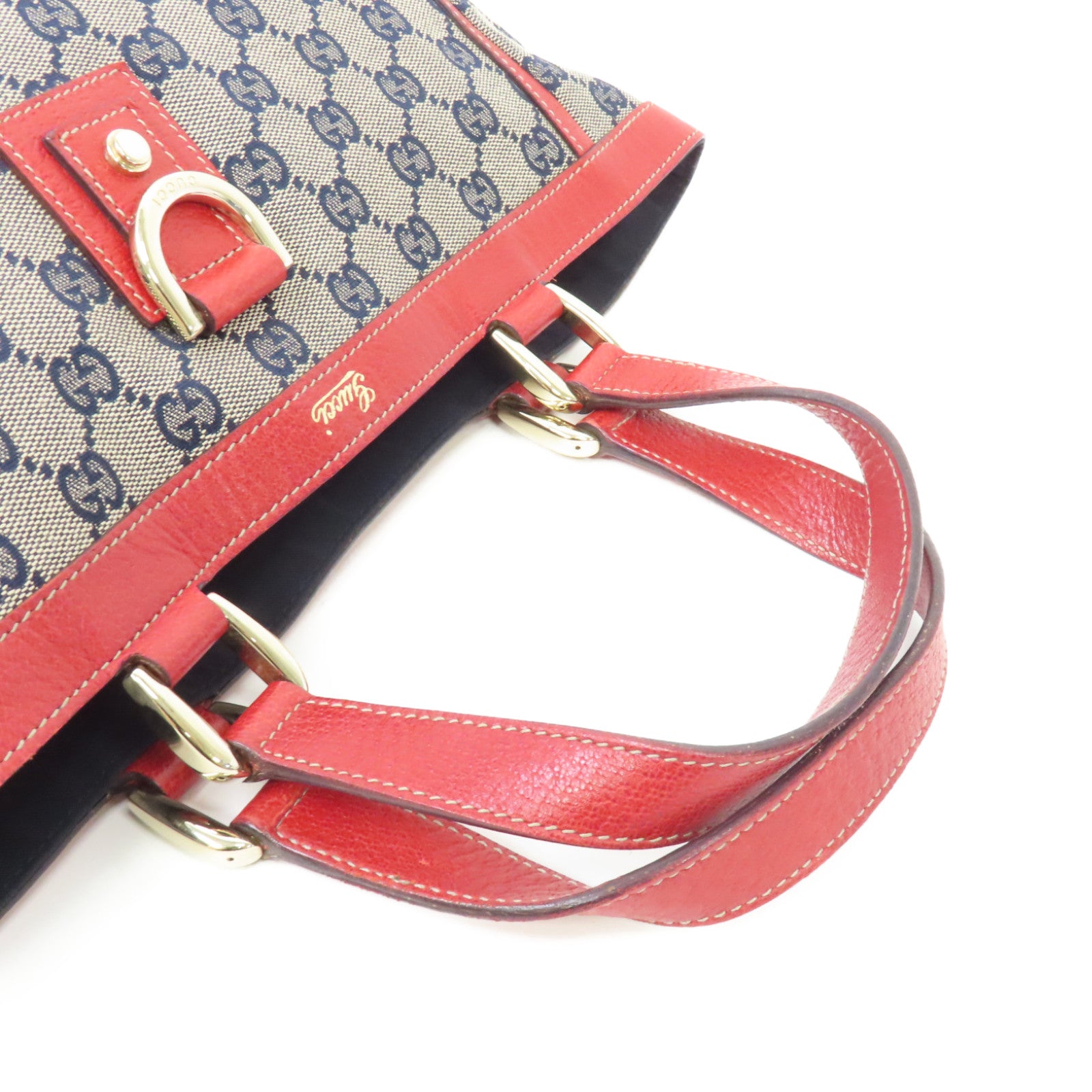 GUCCI 帆布Hand Bag金扣手挽袋啡色/紅色
