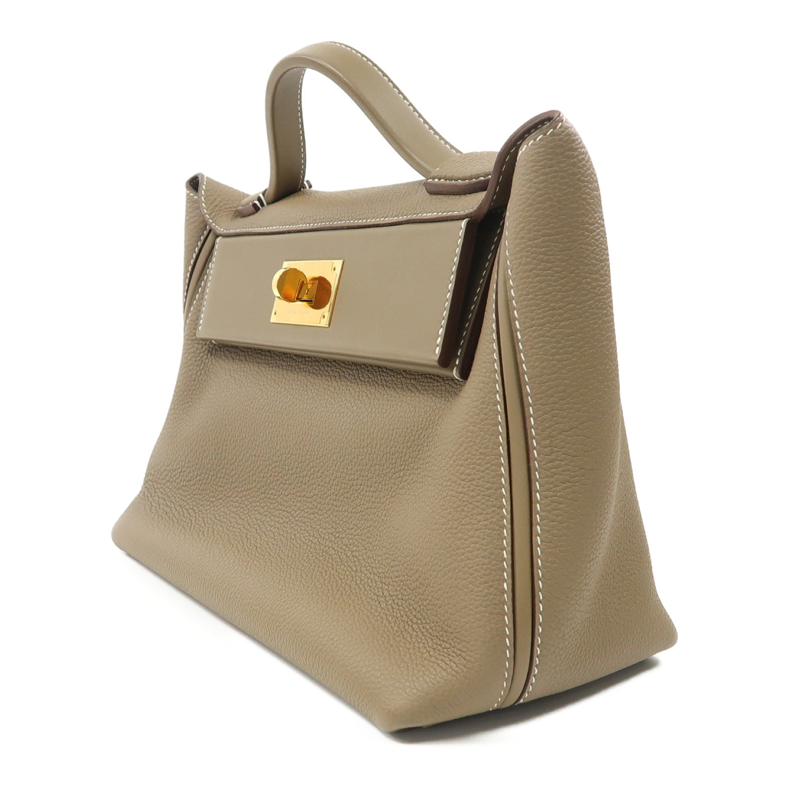 HERMES Togo皮革24/24 29cm金扣手挽肩背兩用袋大象灰色