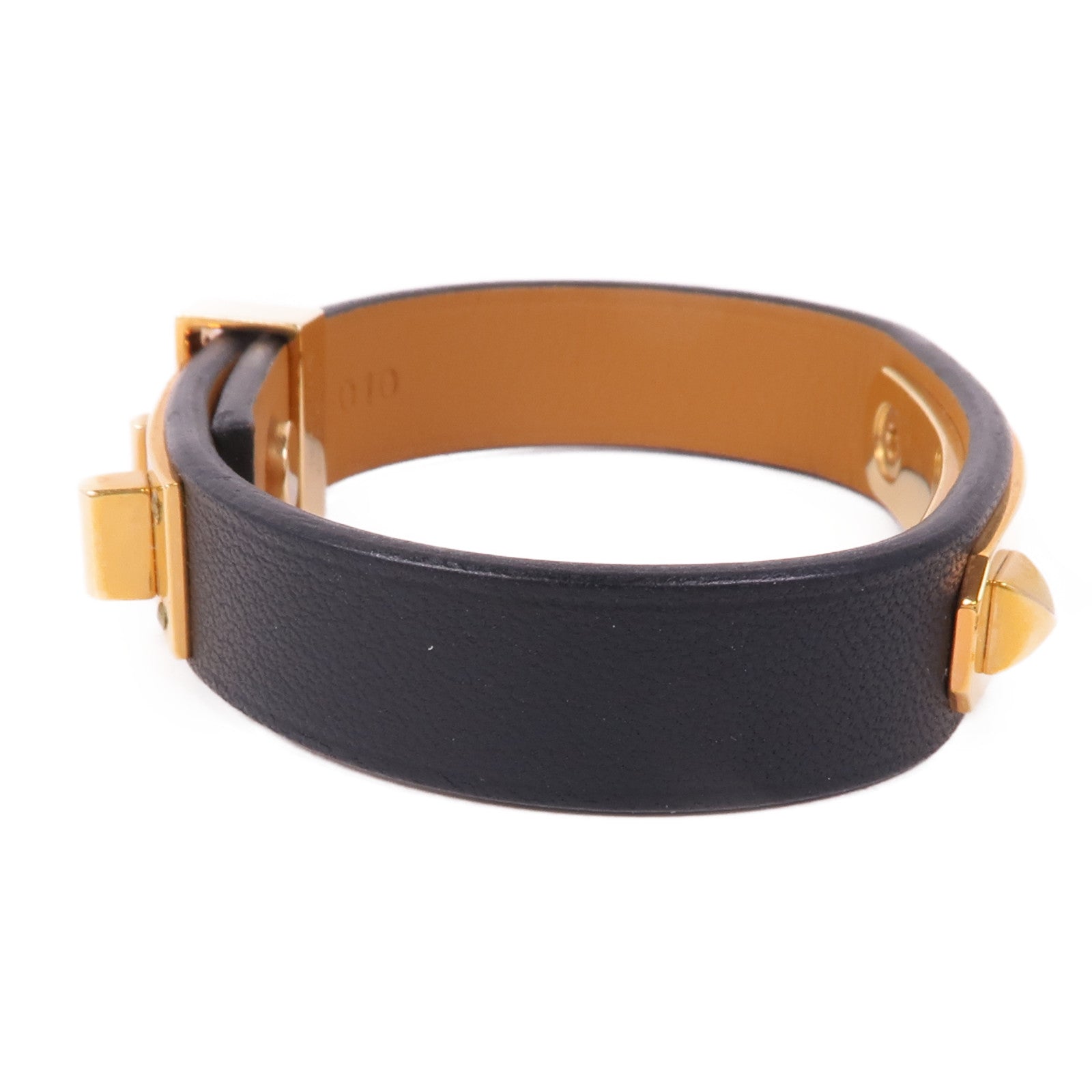 HERMES Swift皮革Mini Dog Bracelet金扣手鐲Noir