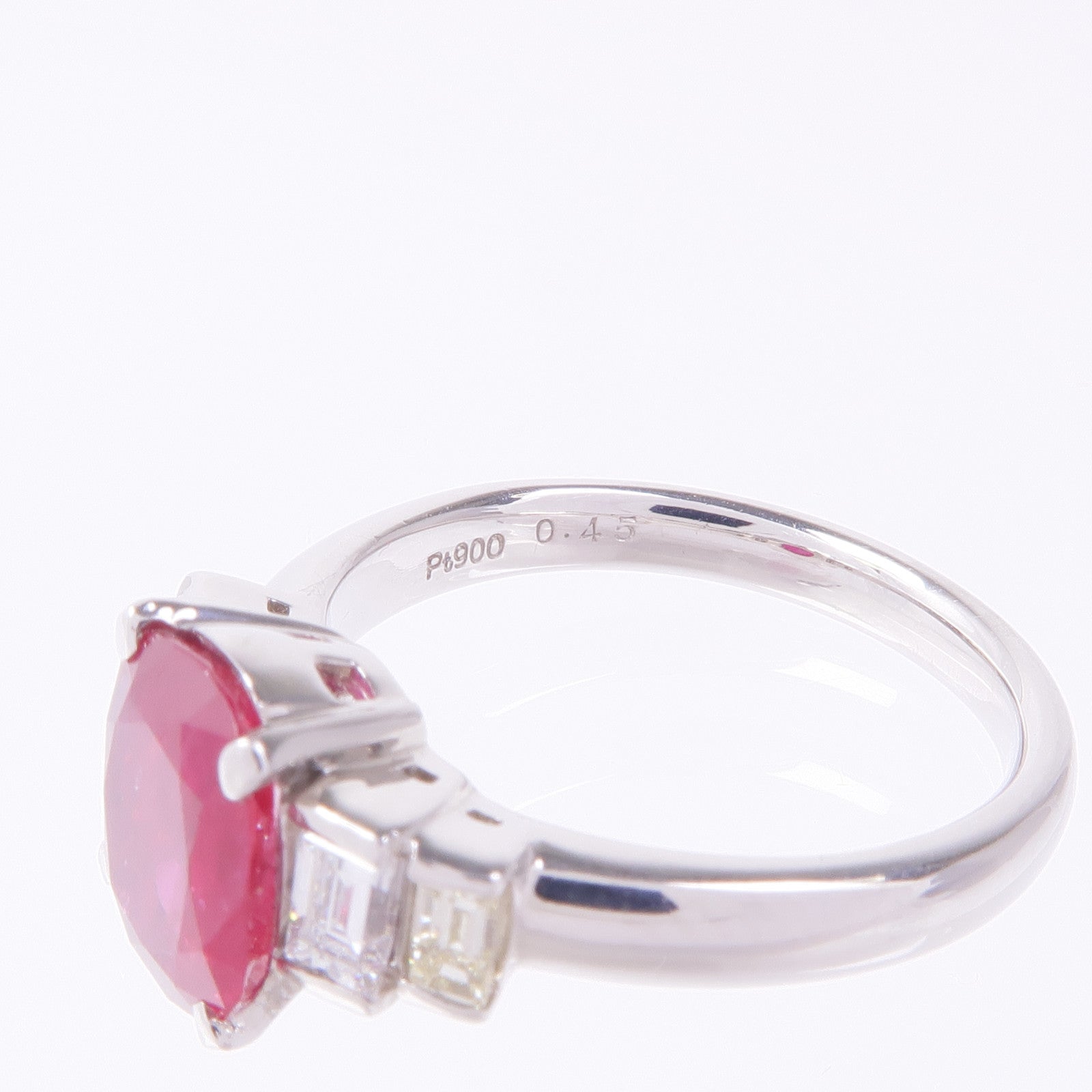 JEWELRY PT900鉑金Ruby Diamond Ring紅寶石/鑽石戒指US#5.75