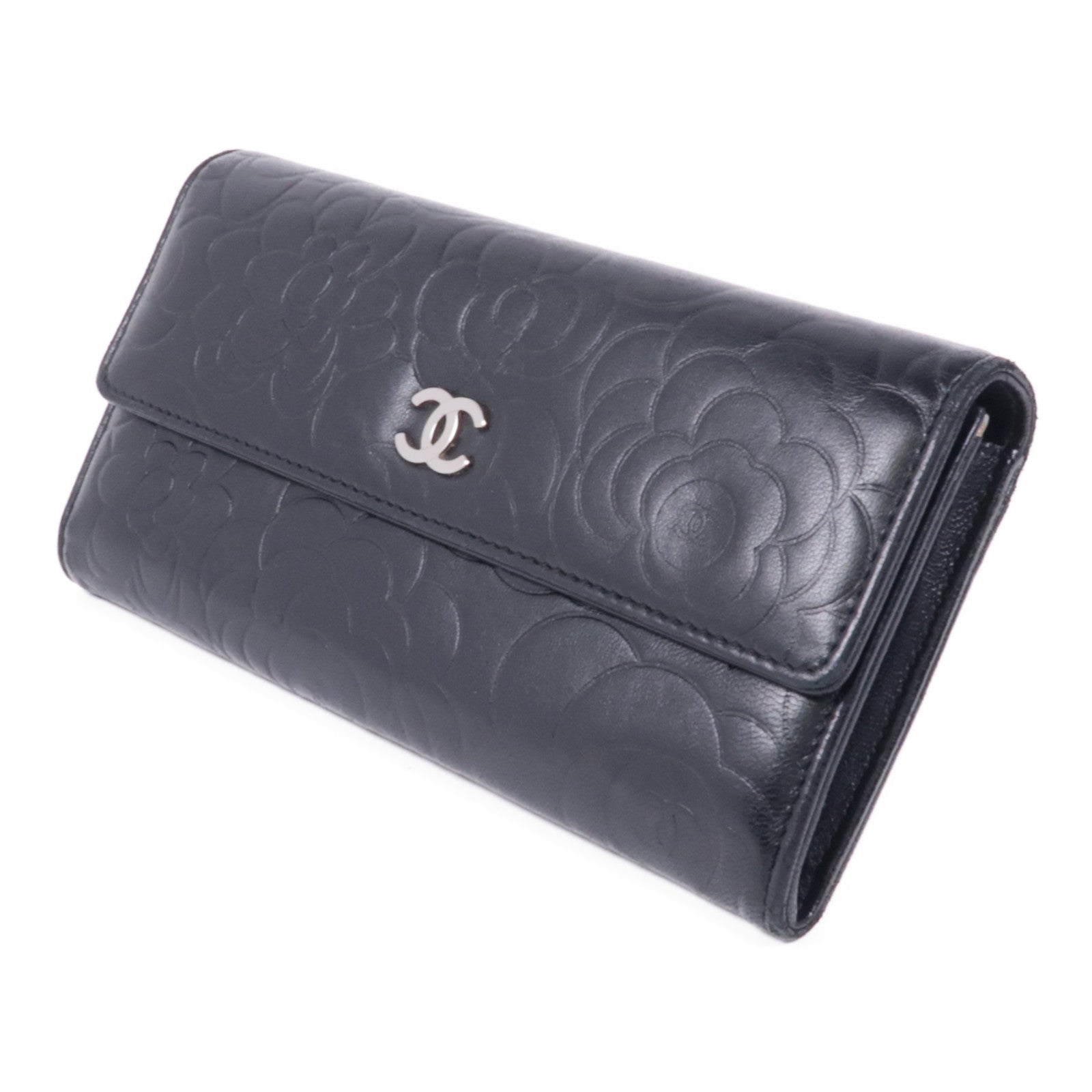 CHANEL 羊皮皮革Long Wallet銀扣長錢包