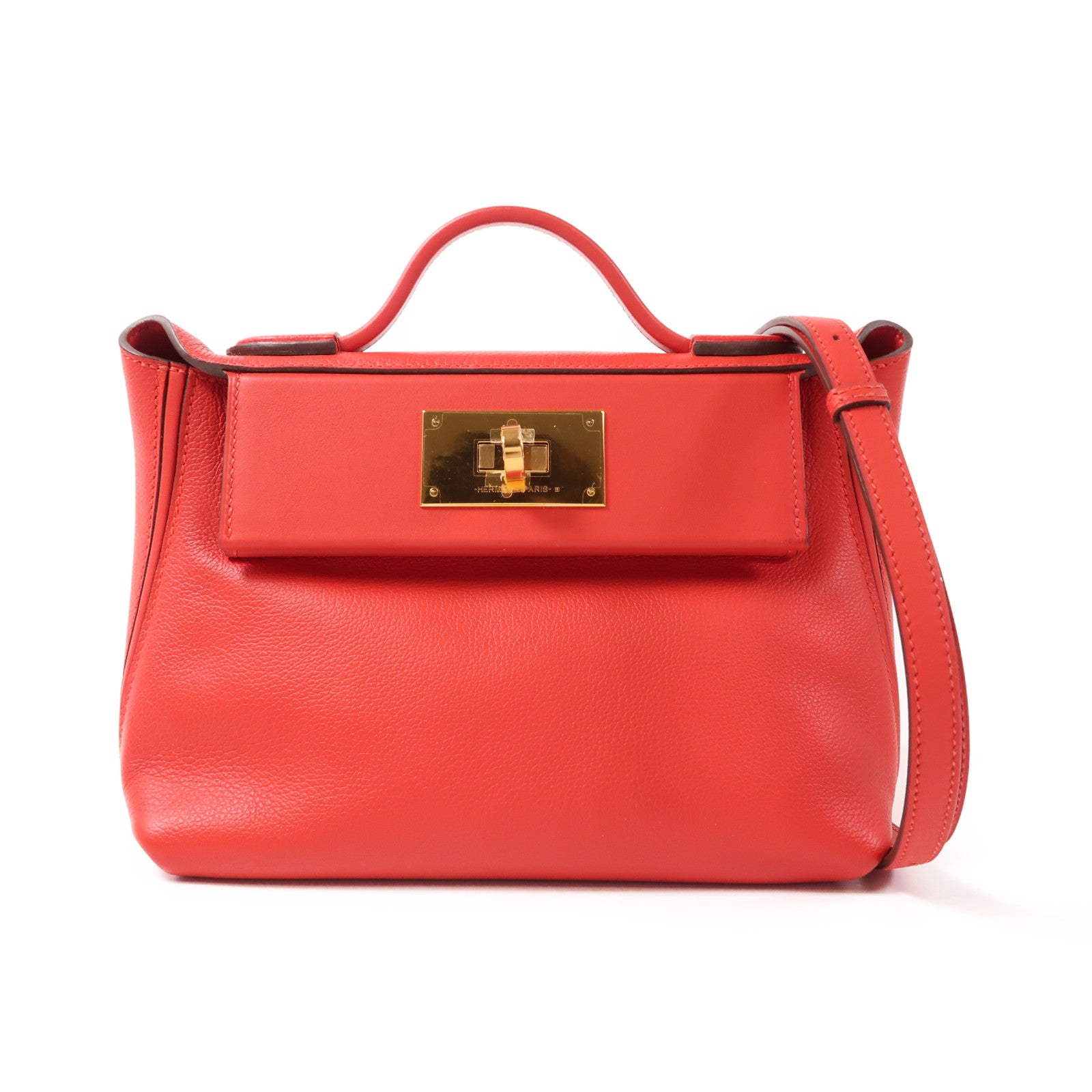 HERMES Evercolor皮革24/24 Mini金扣手挽肩背兩用袋Rouge Tomate
