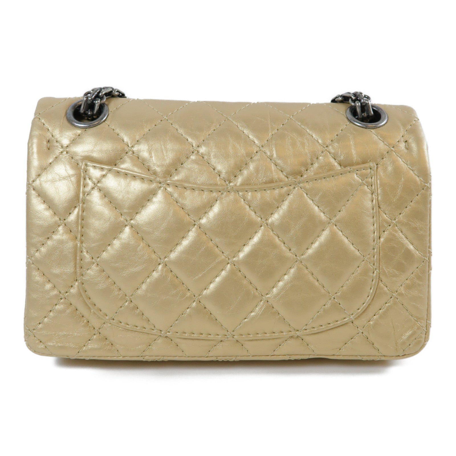 CHANEL **【激減優惠】菱格牛皮皮革2.55 Chain Shoulder Bag銀扣鏈帶肩背袋金色