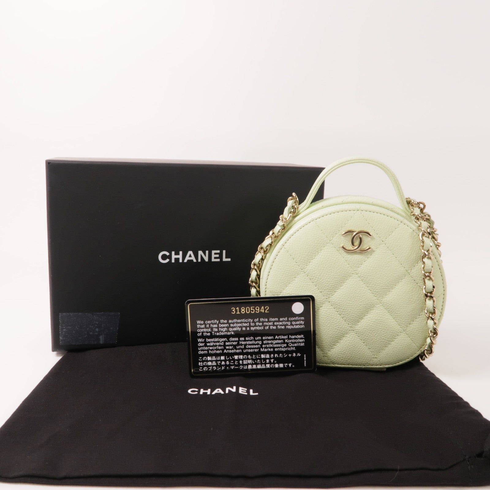 CHANEL 牛皮皮革Mini Round Vanity金扣手挽肩背兩用袋