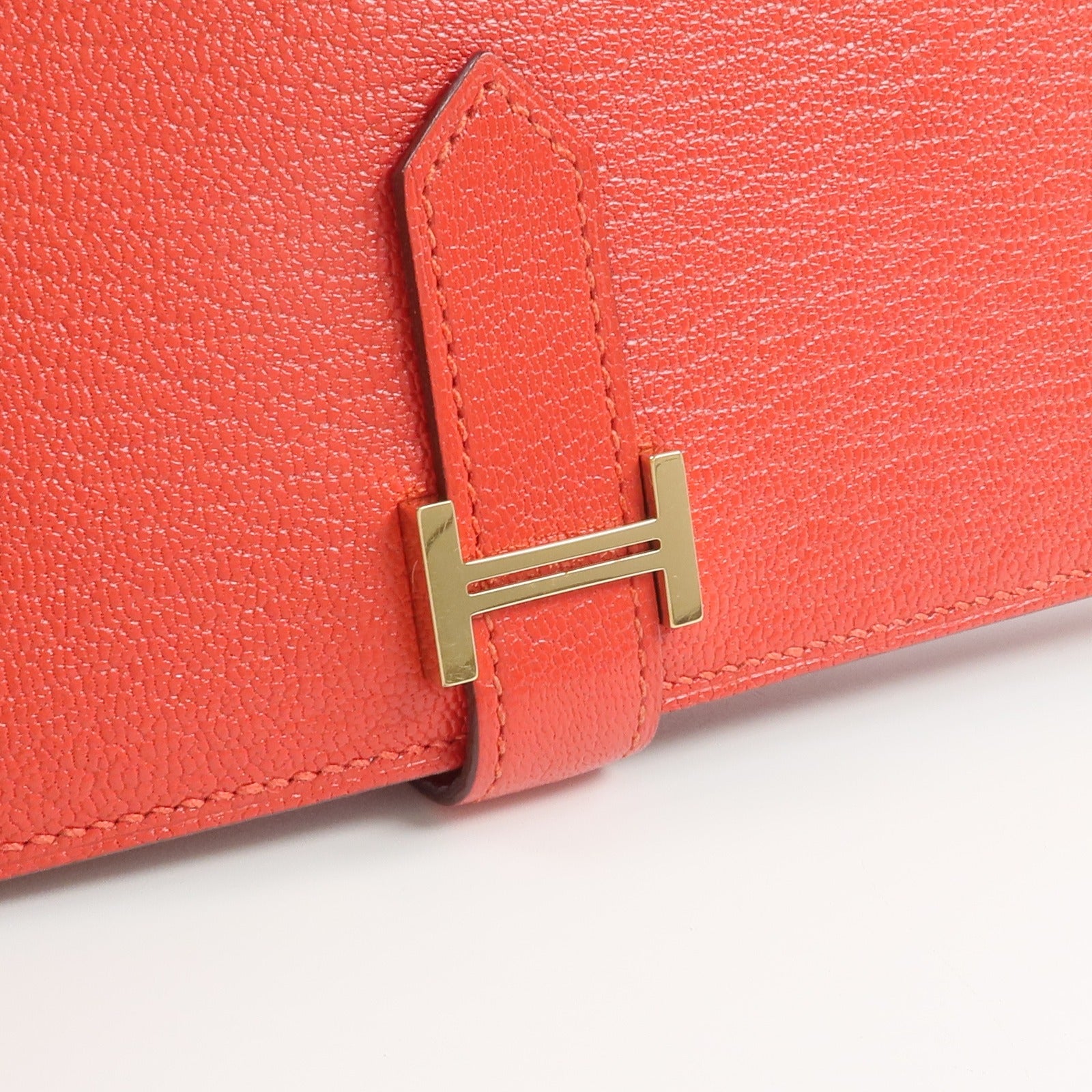 HERMES Chevre皮革Bearn Wallet長錢包Rouge de Coeur