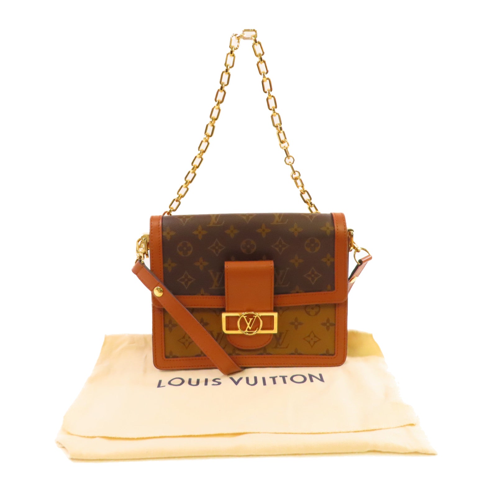 LOUIS VUITTON Monogram Reverse Dauphine MM 2Way Shoulder Bag金扣手挽肩背兩用袋啡色