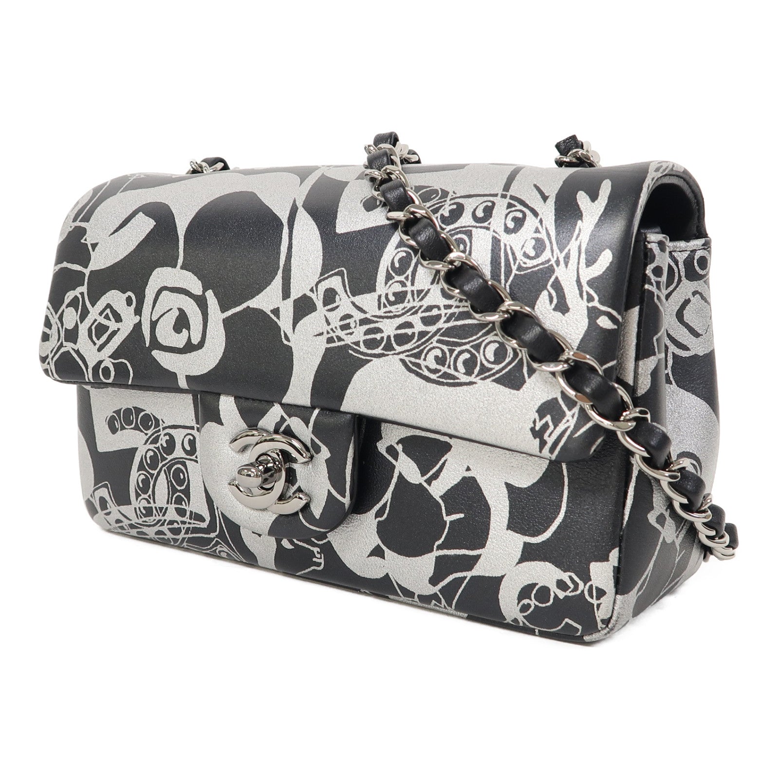 CHANEL 【激減優惠】牛皮皮革Chain Shoulder銀扣鏈帶肩背袋黑色/銀色