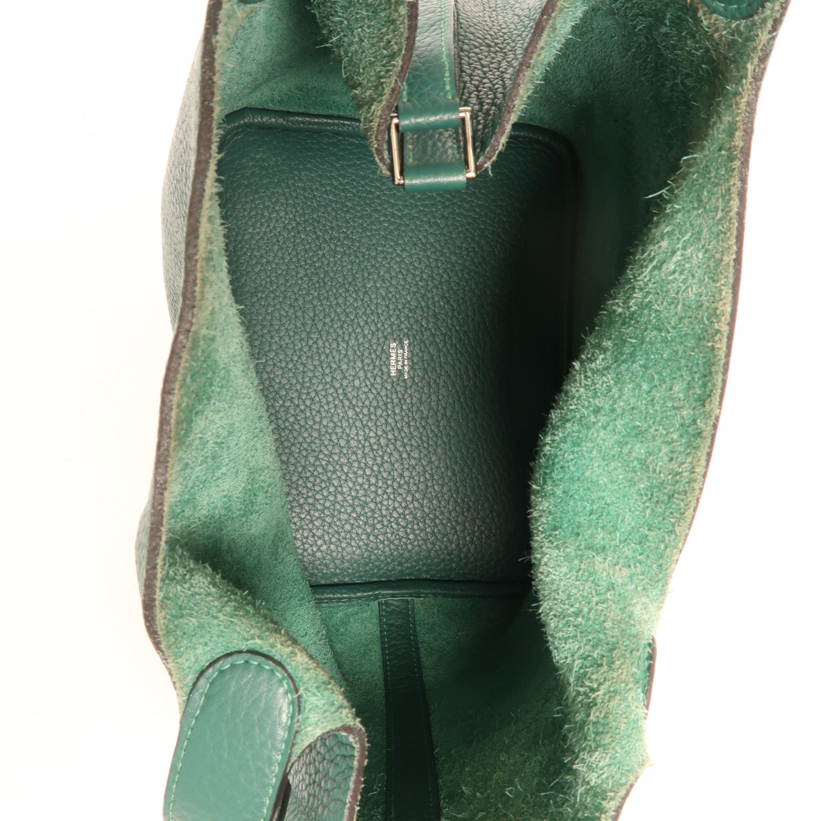 HERMES Clemence皮革Picotin MM銀扣手挽袋Vert Vertigo