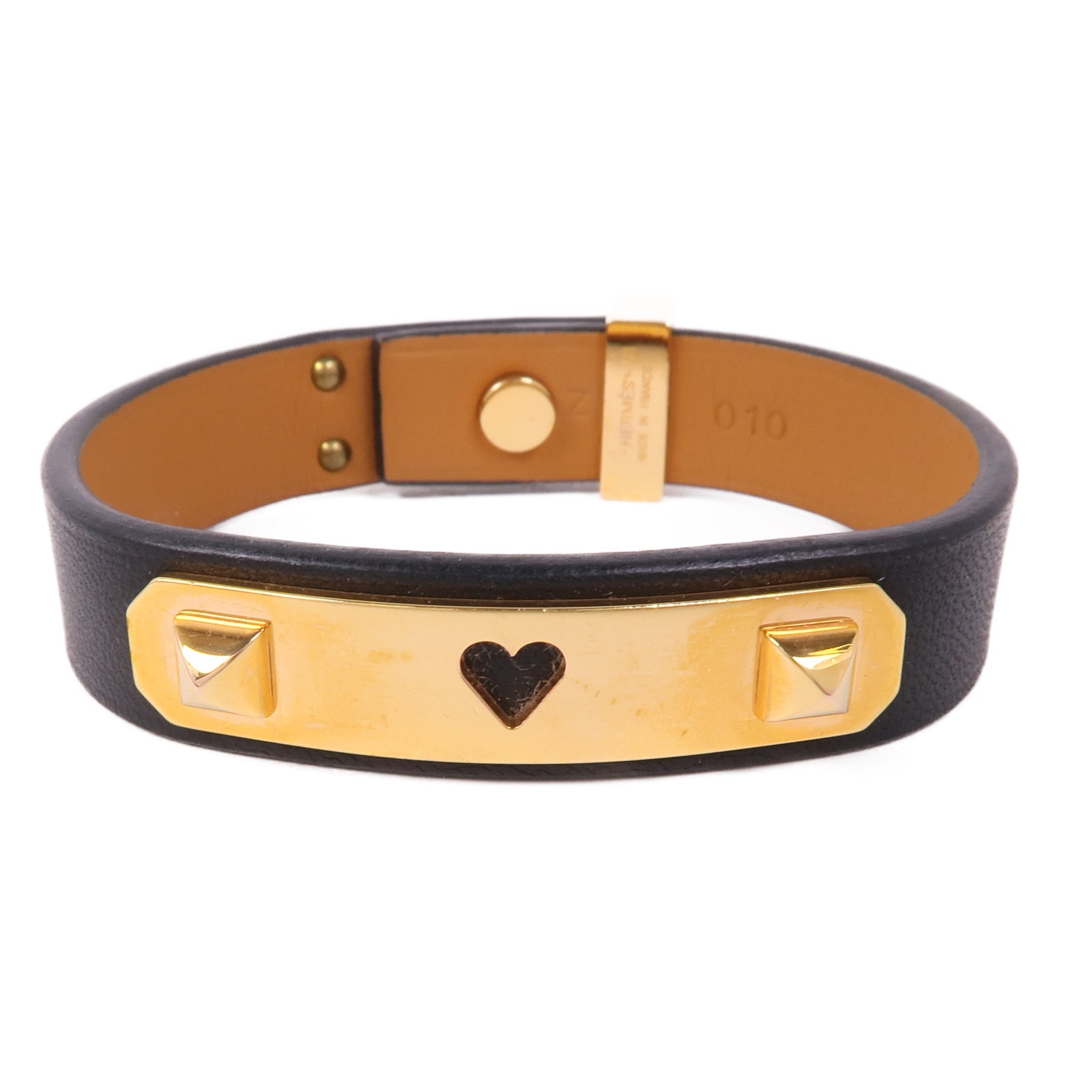 HERMES Swift皮革Mini Dog Bracelet金扣手鐲Noir