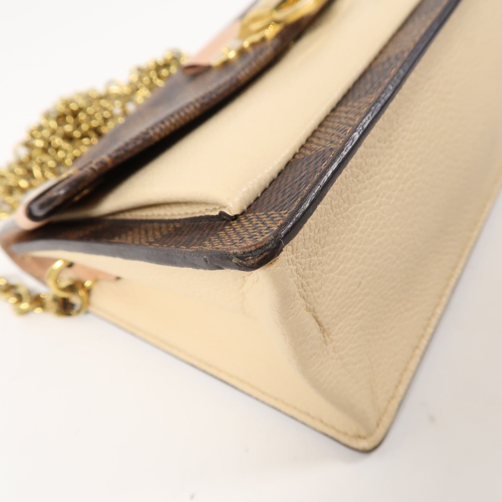 LOUIS VUITTON 【激減優惠】Damier Vavin Chain Wallet金扣鏈帶肩背袋啡色/米色