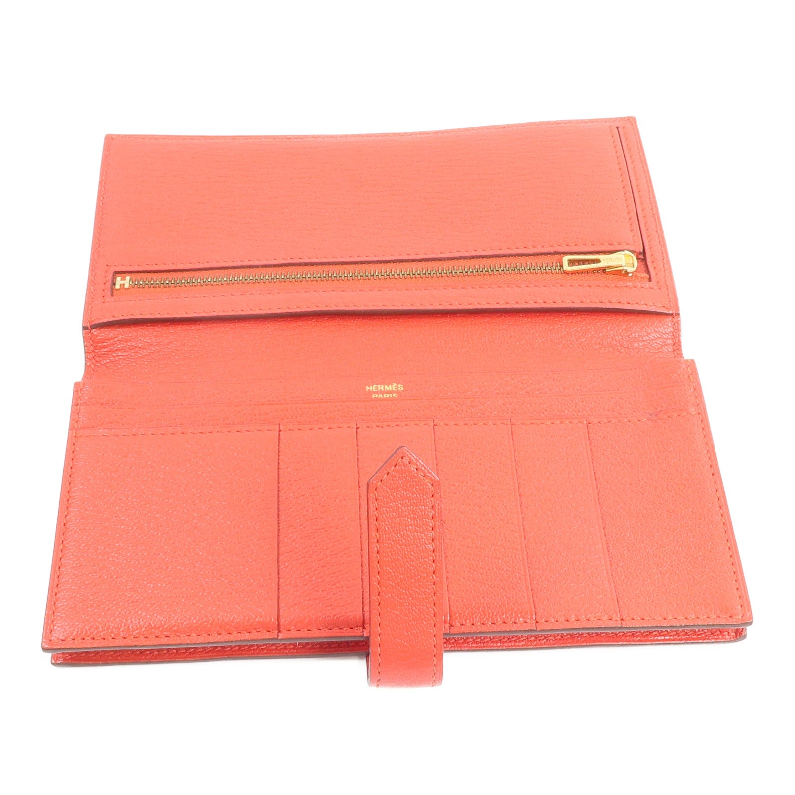 HERMES Chevre皮革Bearn Wallet長錢包Rouge de Coeur