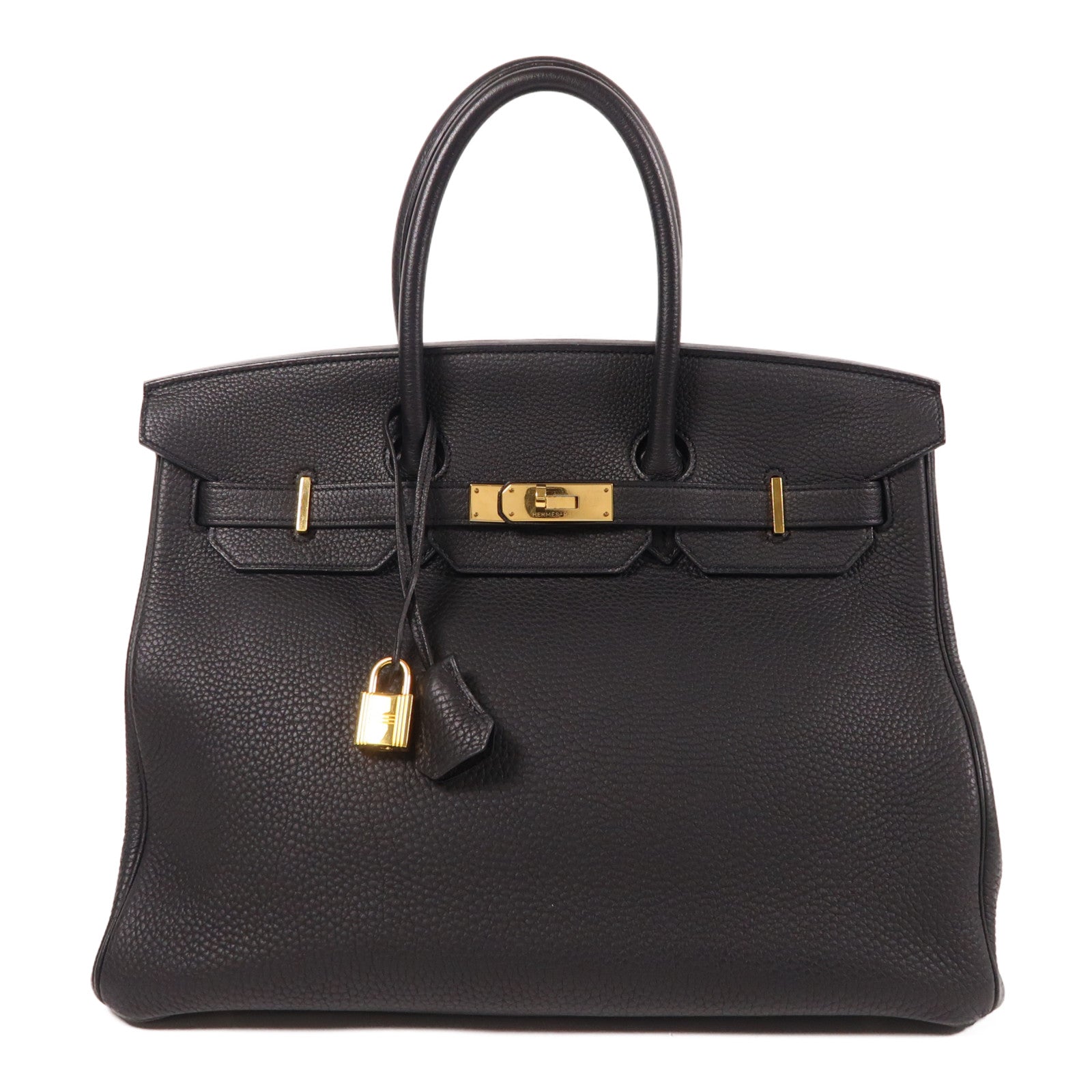 HERMES Clemence皮革Birkin 35金扣手挽袋黑色