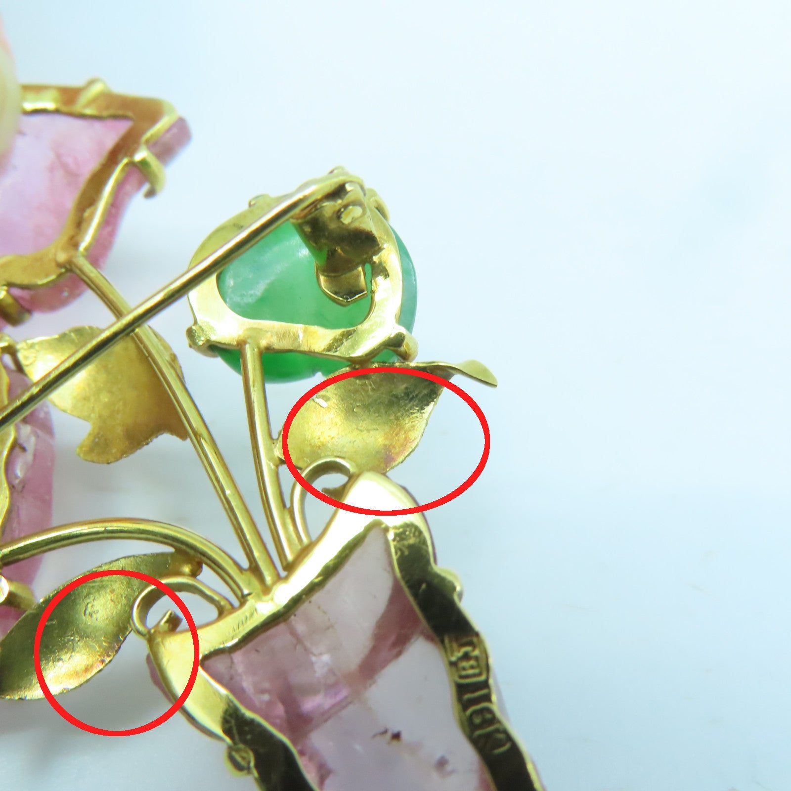 JEWELRY 18K Yellow Gold Tourmaline Jade Brooch Tourmaline Emerald Brooch Pink/Green/Gold