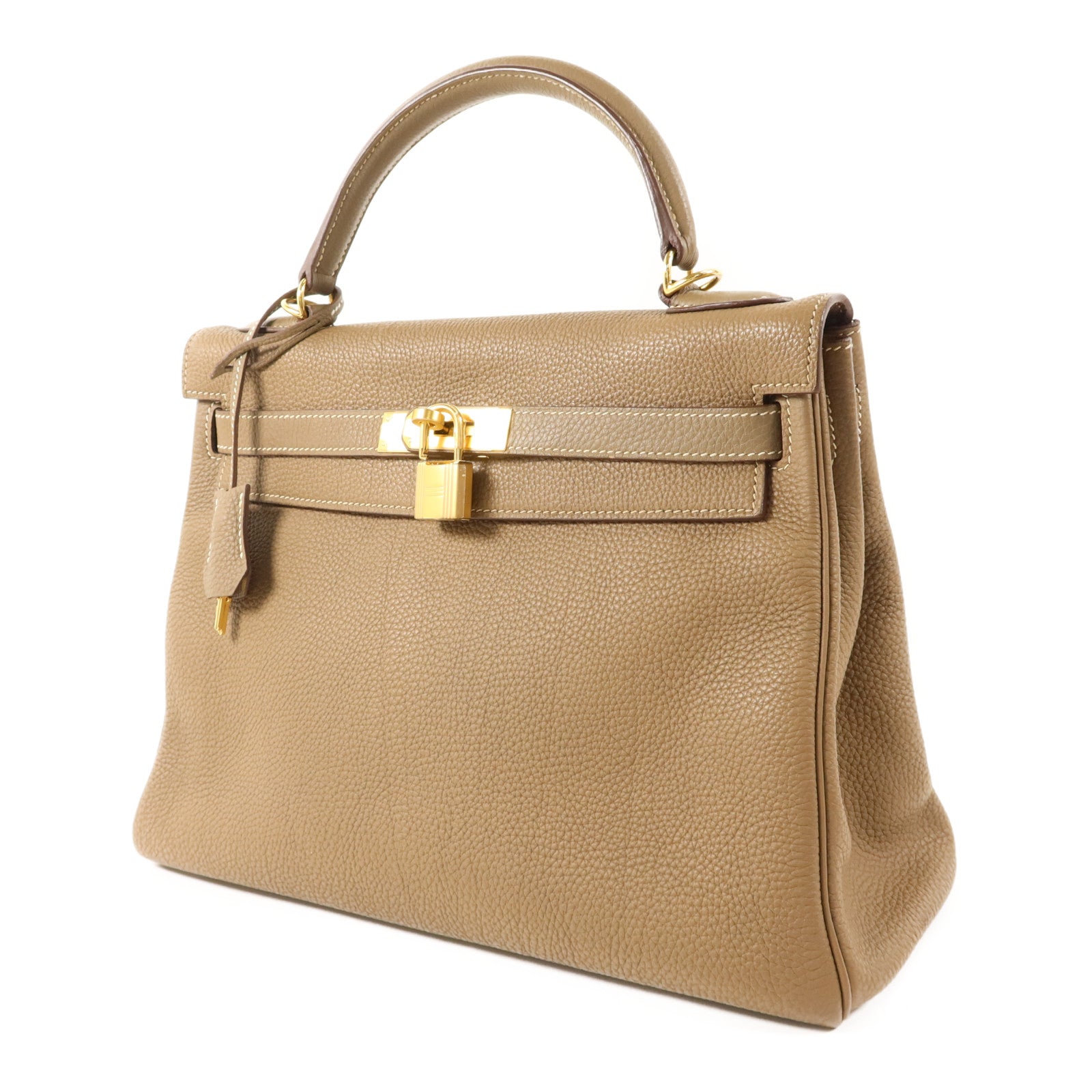 HERMES Togo皮革Kelly 32金扣手挽肩背兩用袋Etoupe