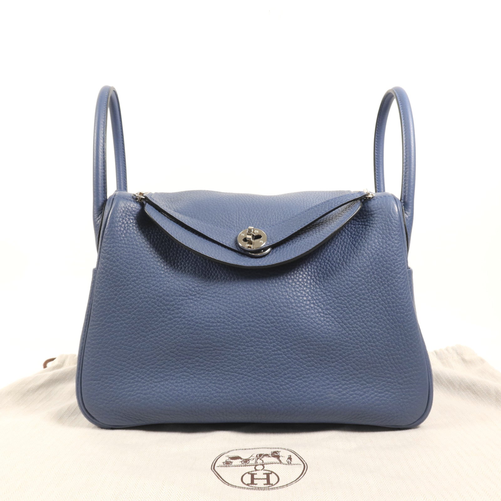 HERMES Clemence皮革Lindy 30銀扣手挽肩背兩用袋Bleu Brighton