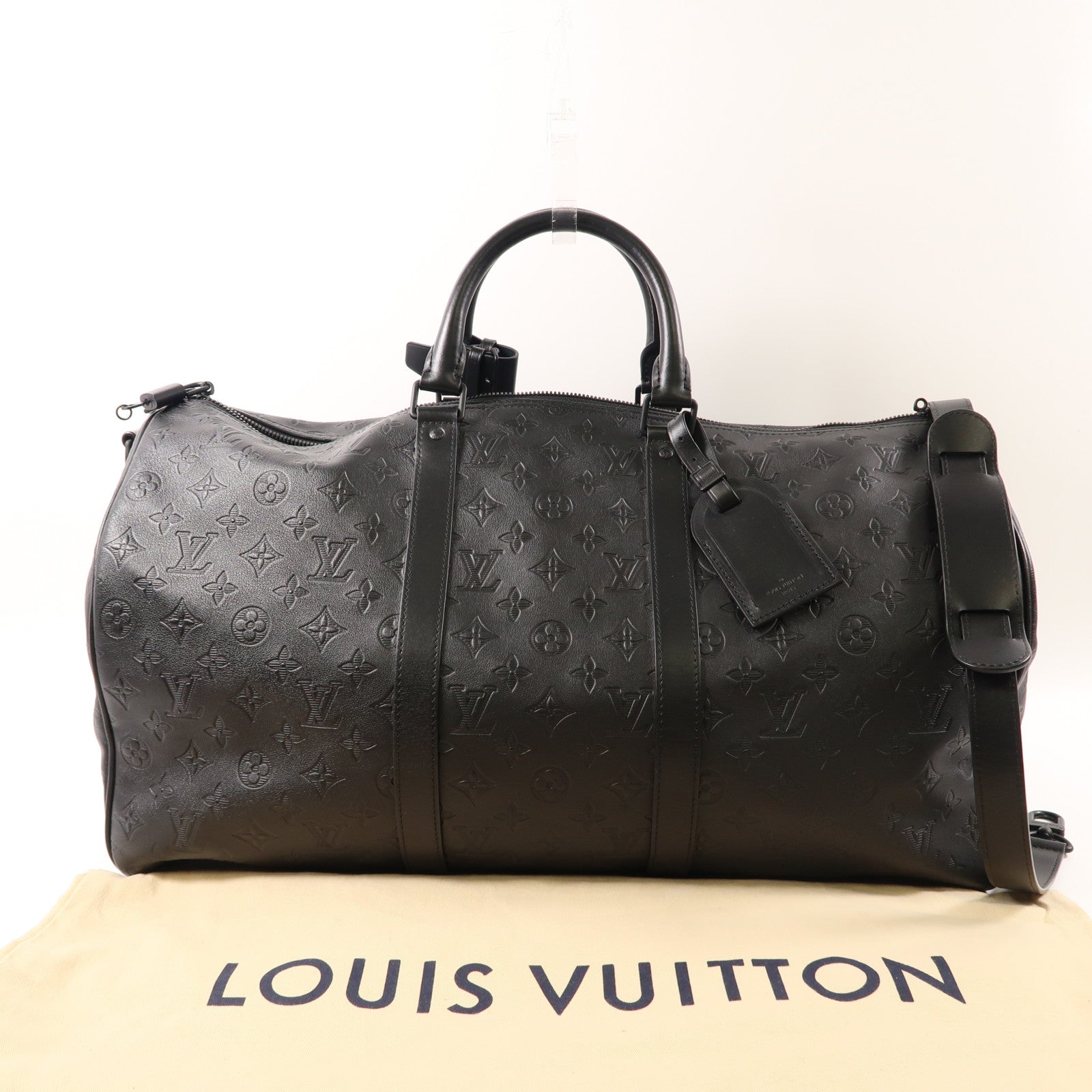 LOUIS VUITTON Monogram Shadow Keepall 50 Bandouliere手挽肩背兩用旅行袋黑色