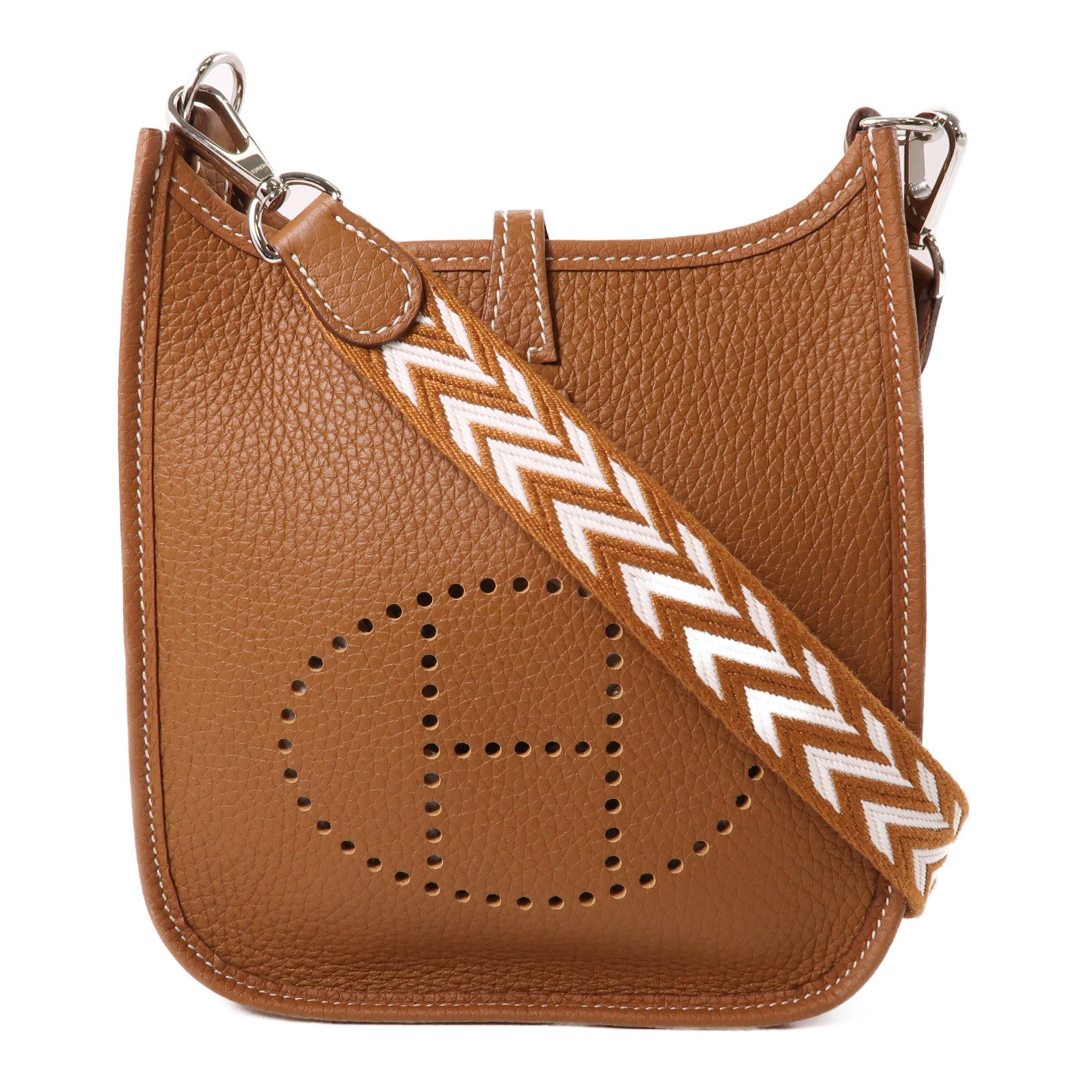 HERMES Clemence皮革Evelyne TPM銀扣肩背袋Gold棕色
