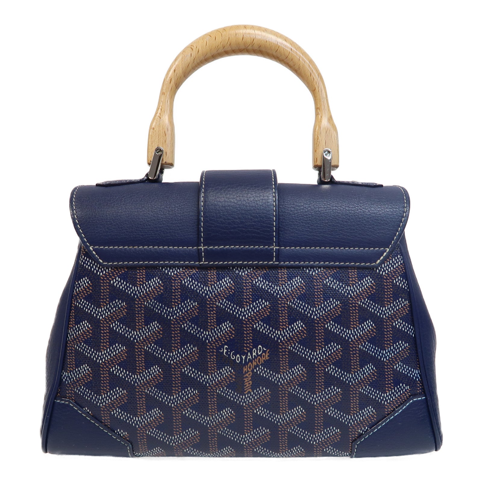 GOYARD 塗層帆布/皮革Saigon銀扣手挽肩背兩用袋深藍色