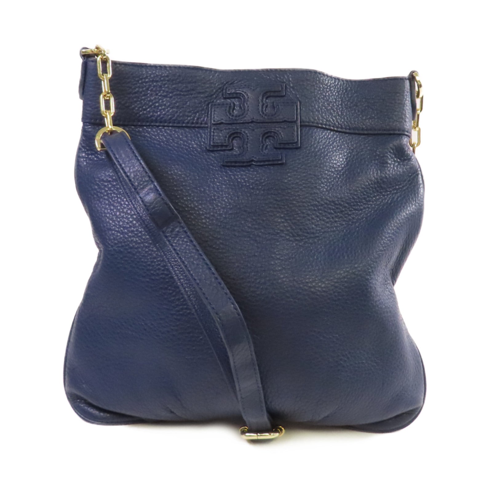 Tory Burch 牛皮皮革Shoulder Bag金扣肩背袋寶藍色
