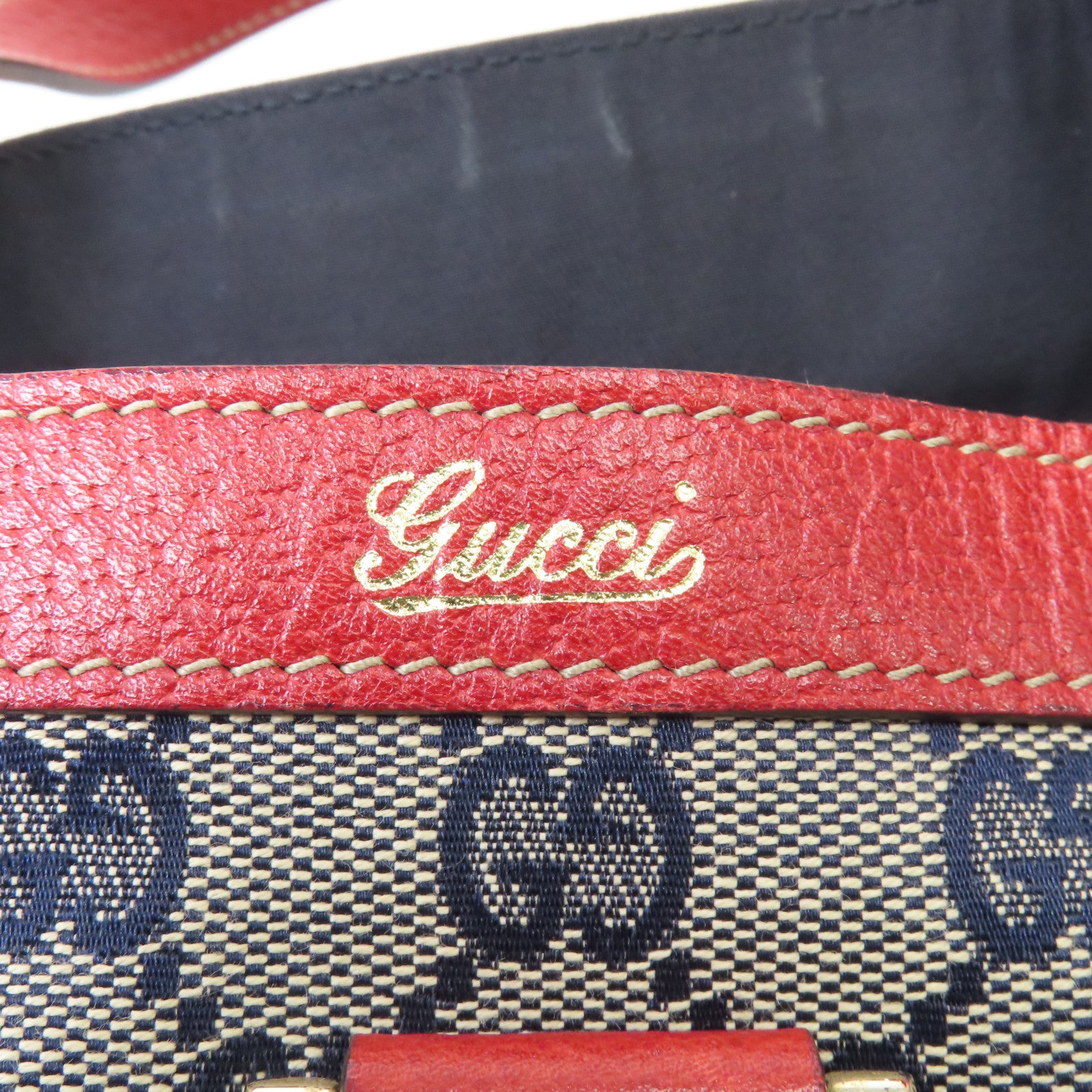 GUCCI 帆布Hand Bag金扣手挽袋啡色/紅色