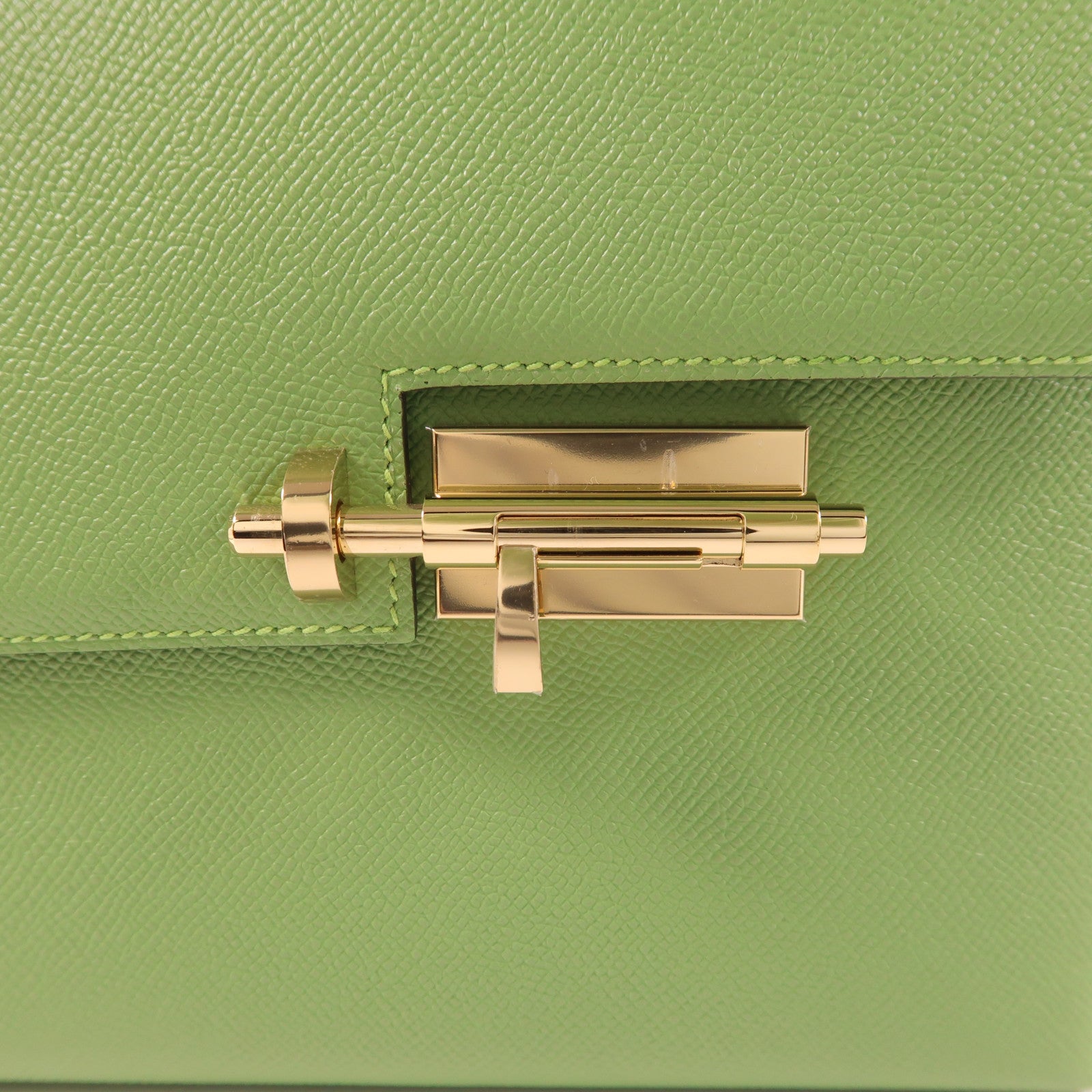 HERMES Epsom皮革Verrou 23金扣肩背袋Vert Criquet
