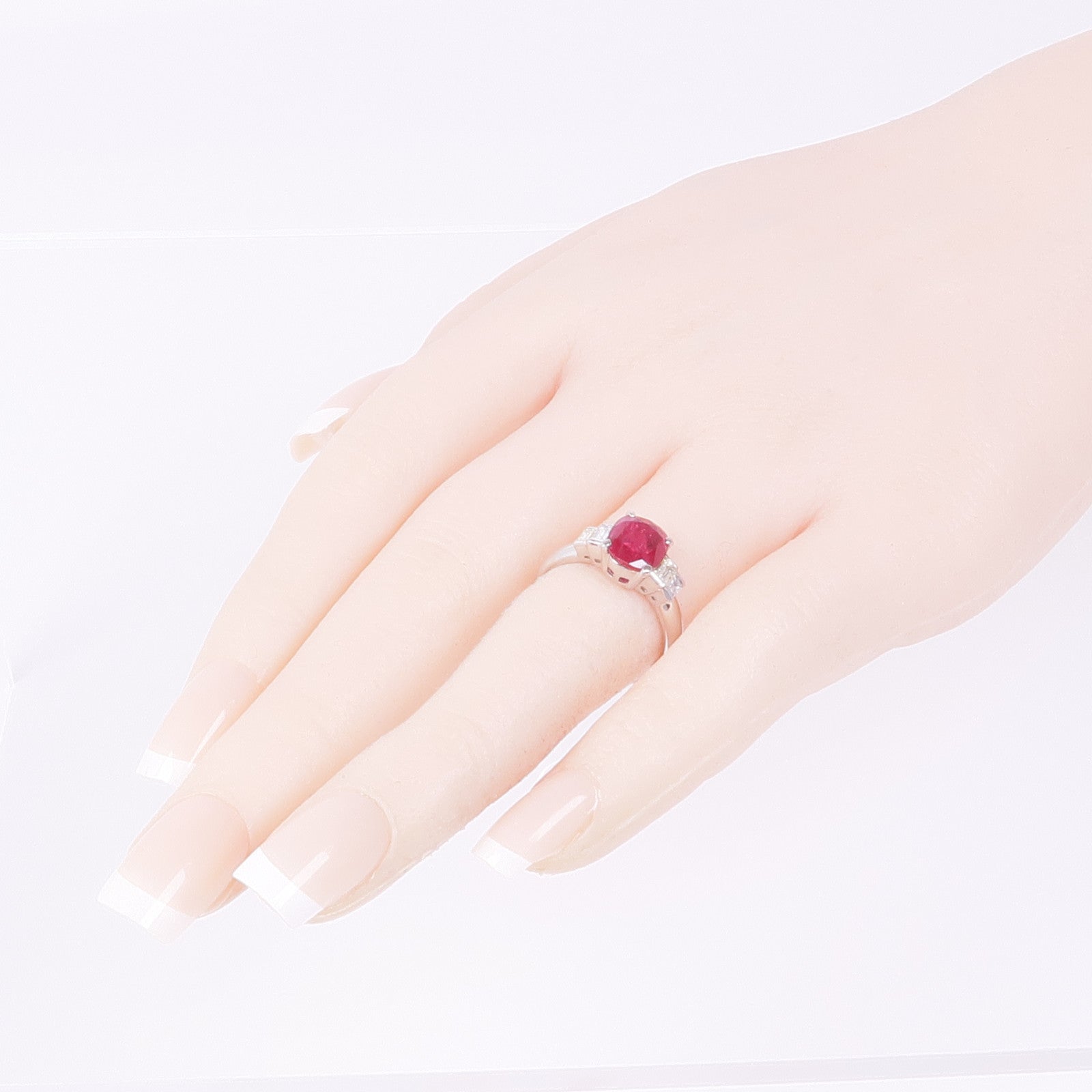 JEWELRY PT900鉑金Ruby Diamond Ring紅寶石/鑽石戒指US#5.75
