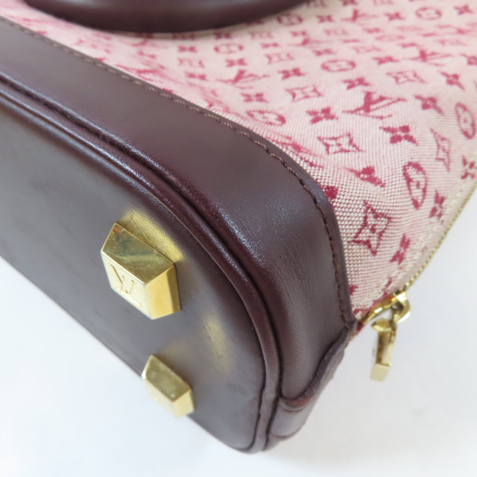 LOUIS VUITTON Monogram Mini Alma Haut金扣手挽袋紅色