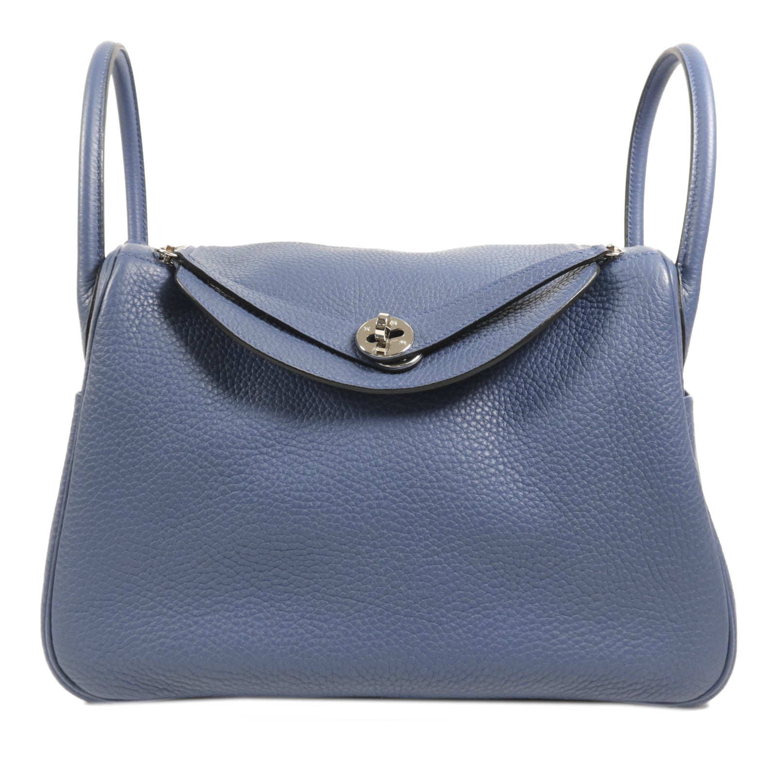 HERMES 【激減優惠】Clemence皮革Lindy 30銀扣手挽肩背兩用袋Bleu Brighton