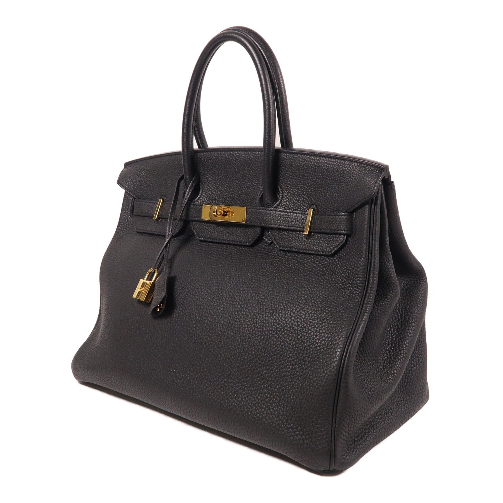 HERMES Clemence皮革Birkin 35金扣手挽袋黑色