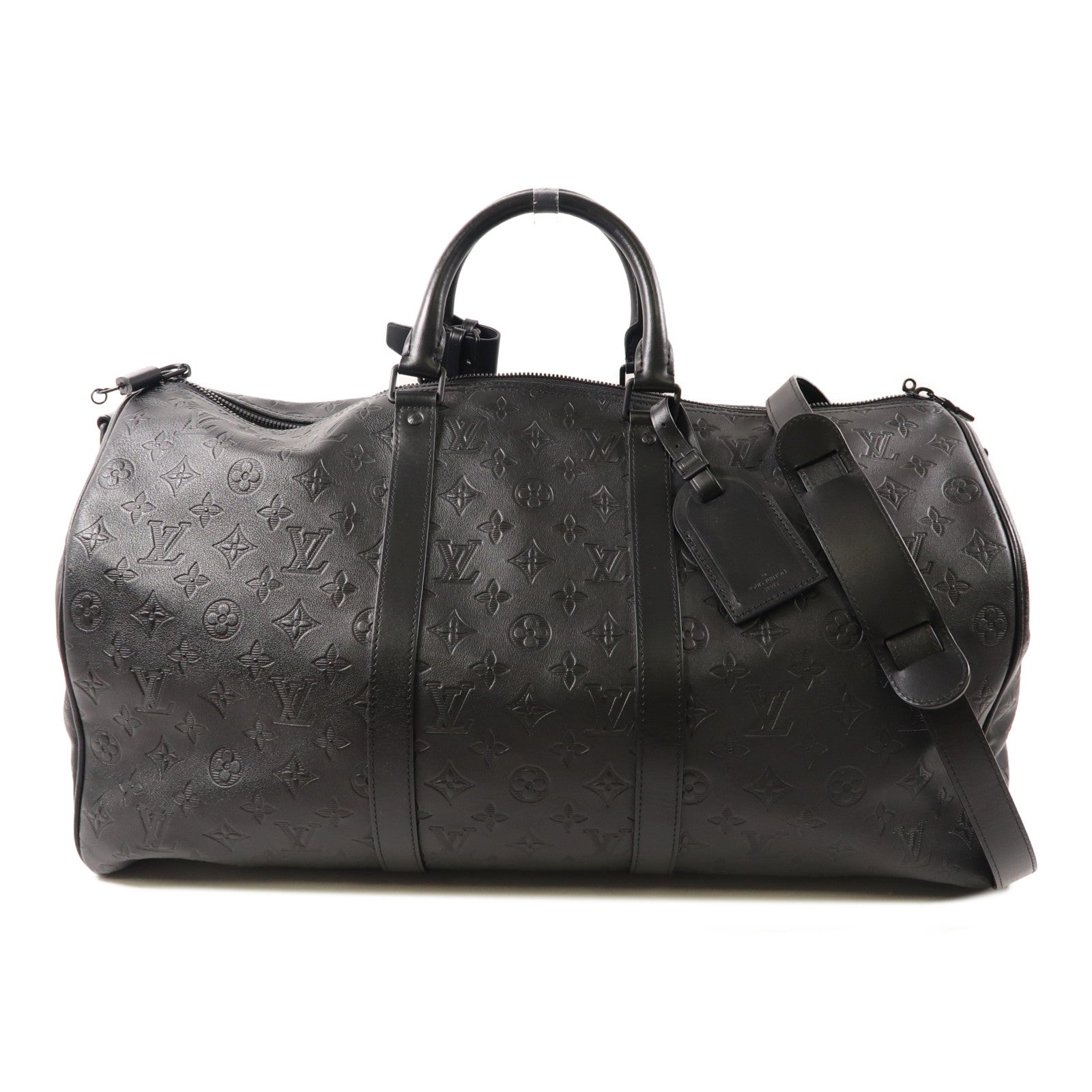 LOUIS VUITTON Monogram Shadow Keepall 50 Bandouliere手挽肩背兩用旅行袋黑色