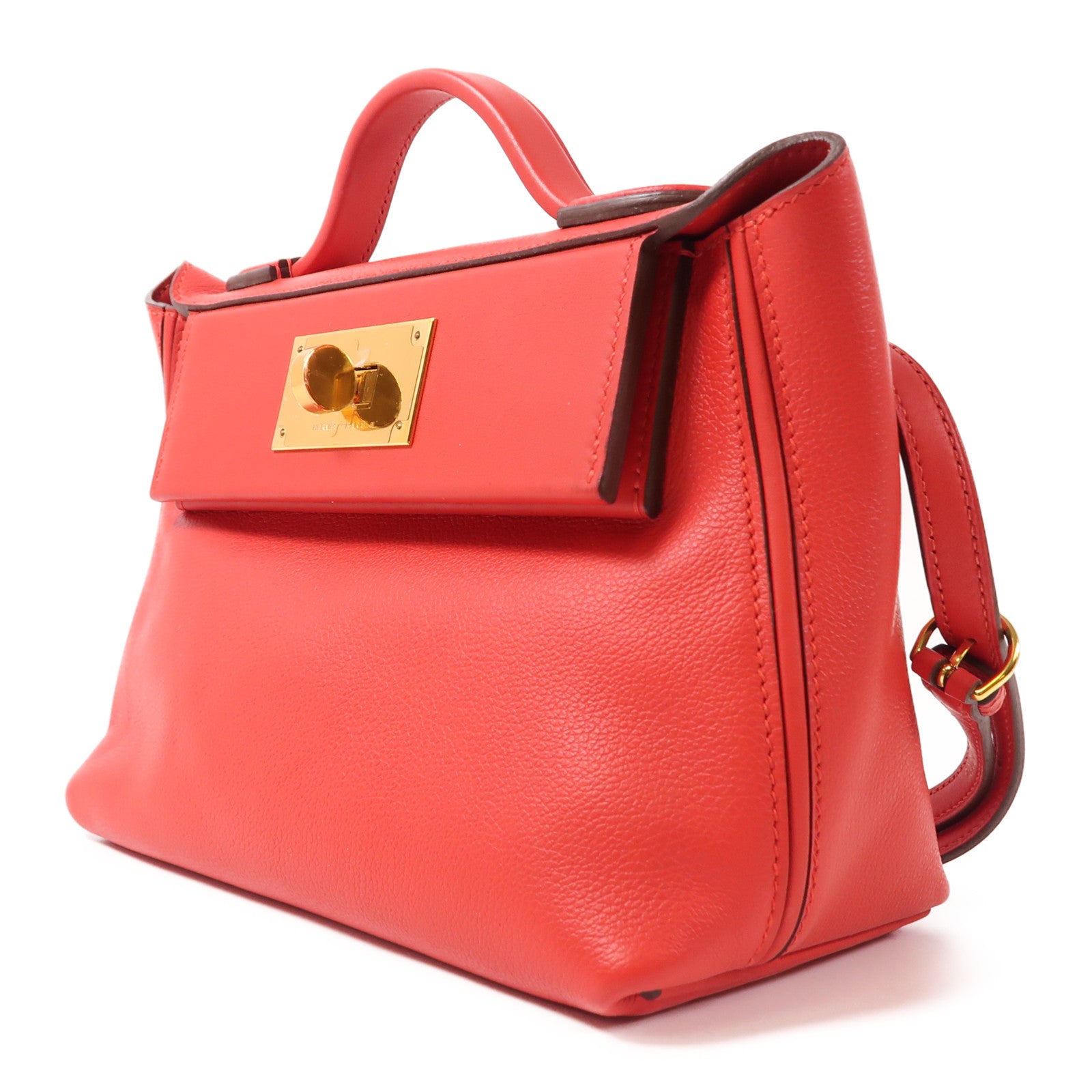 HERMES Evercolor皮革24/24 Mini金扣手挽肩背兩用袋Rouge Tomate
