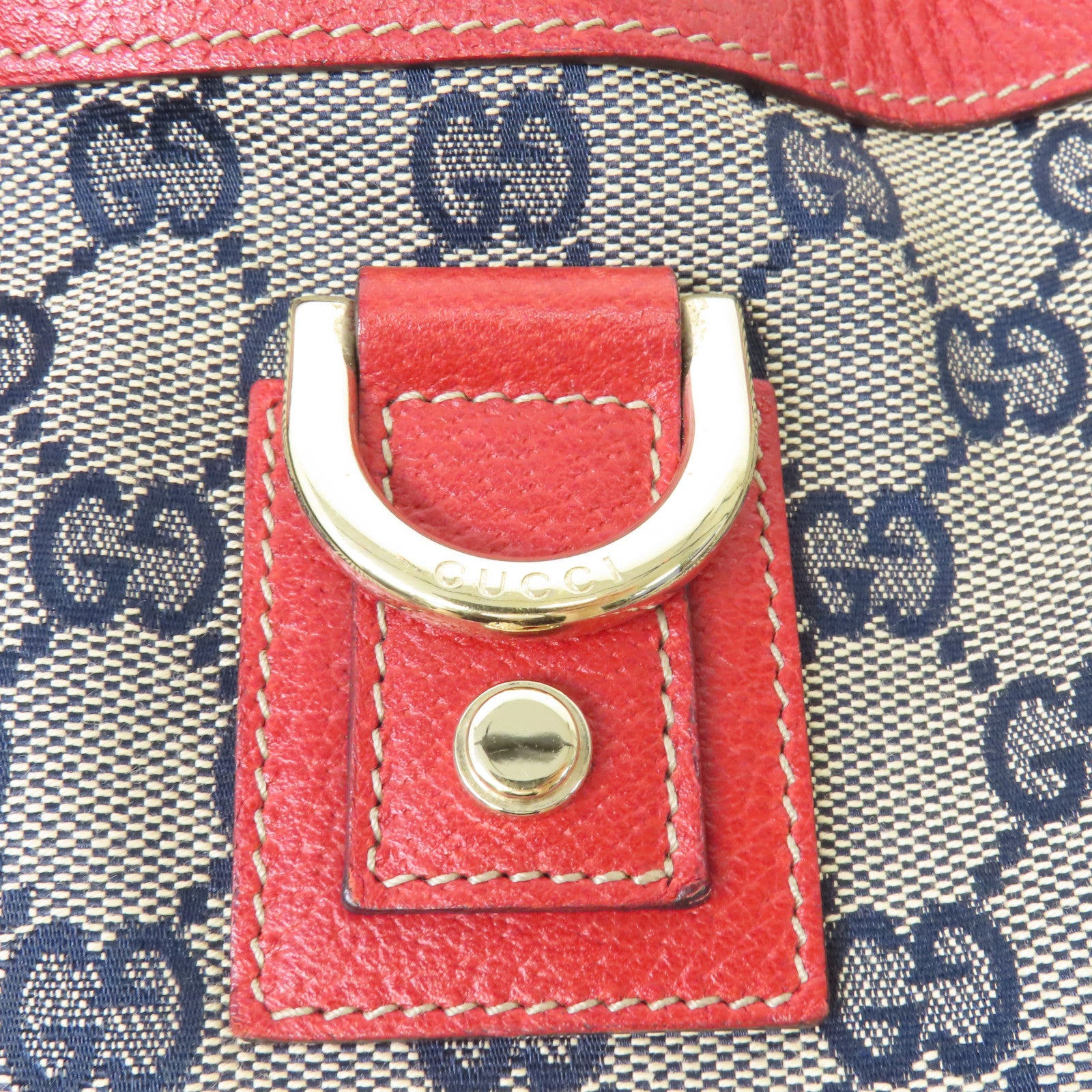 GUCCI 帆布Hand Bag金扣手挽袋啡色/紅色