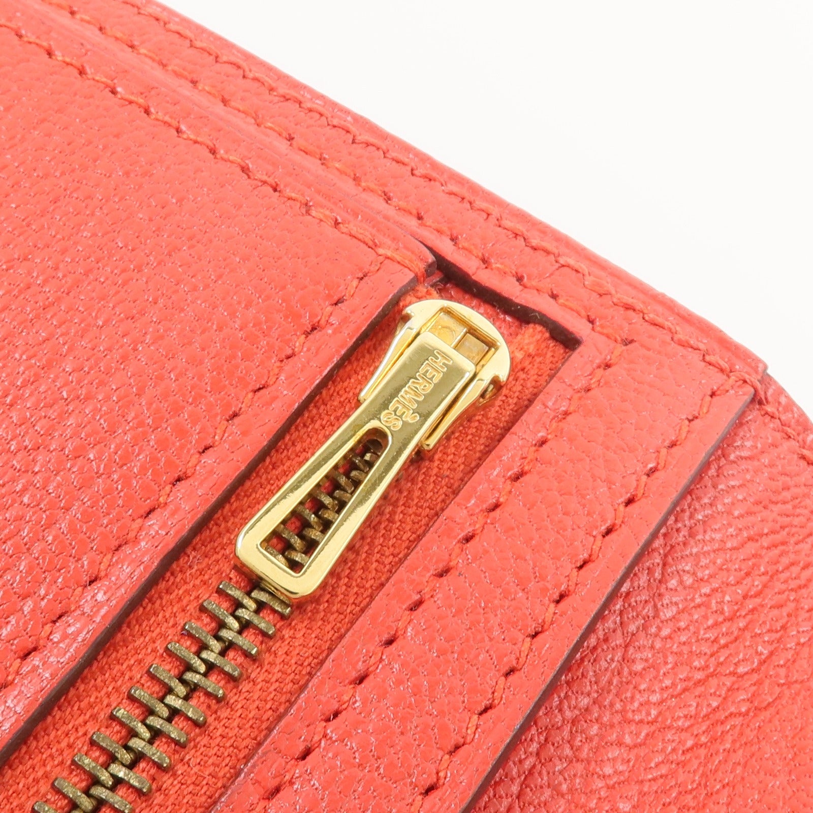 HERMES Chevre皮革Bearn Wallet長錢包Rouge de Coeur