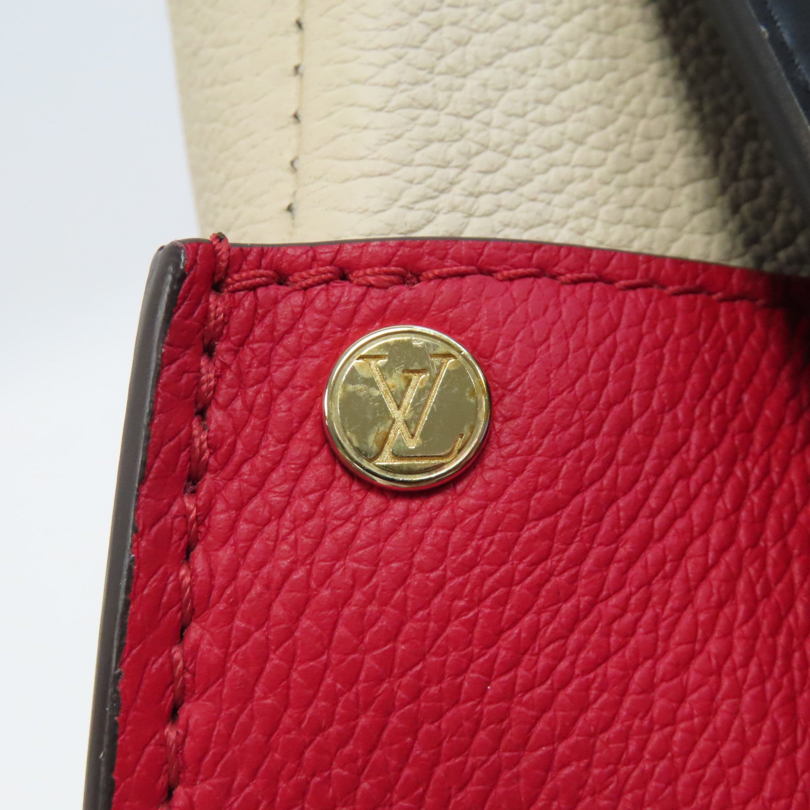 LOUIS VUITTON 【激減優惠】Monogram On My Side MM金扣手挽肩背兩用袋紅色/米色