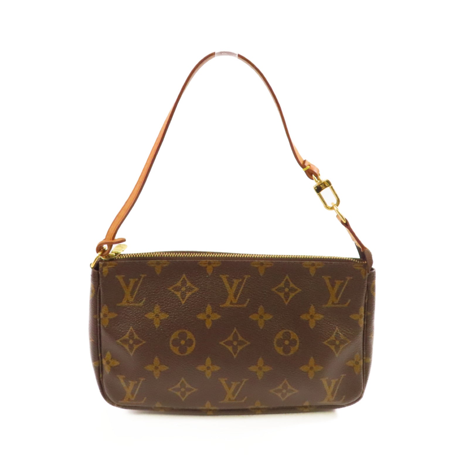 LOUIS VUITTON Monogram Pochette Accessories Hand Bag金扣手挽袋啡色