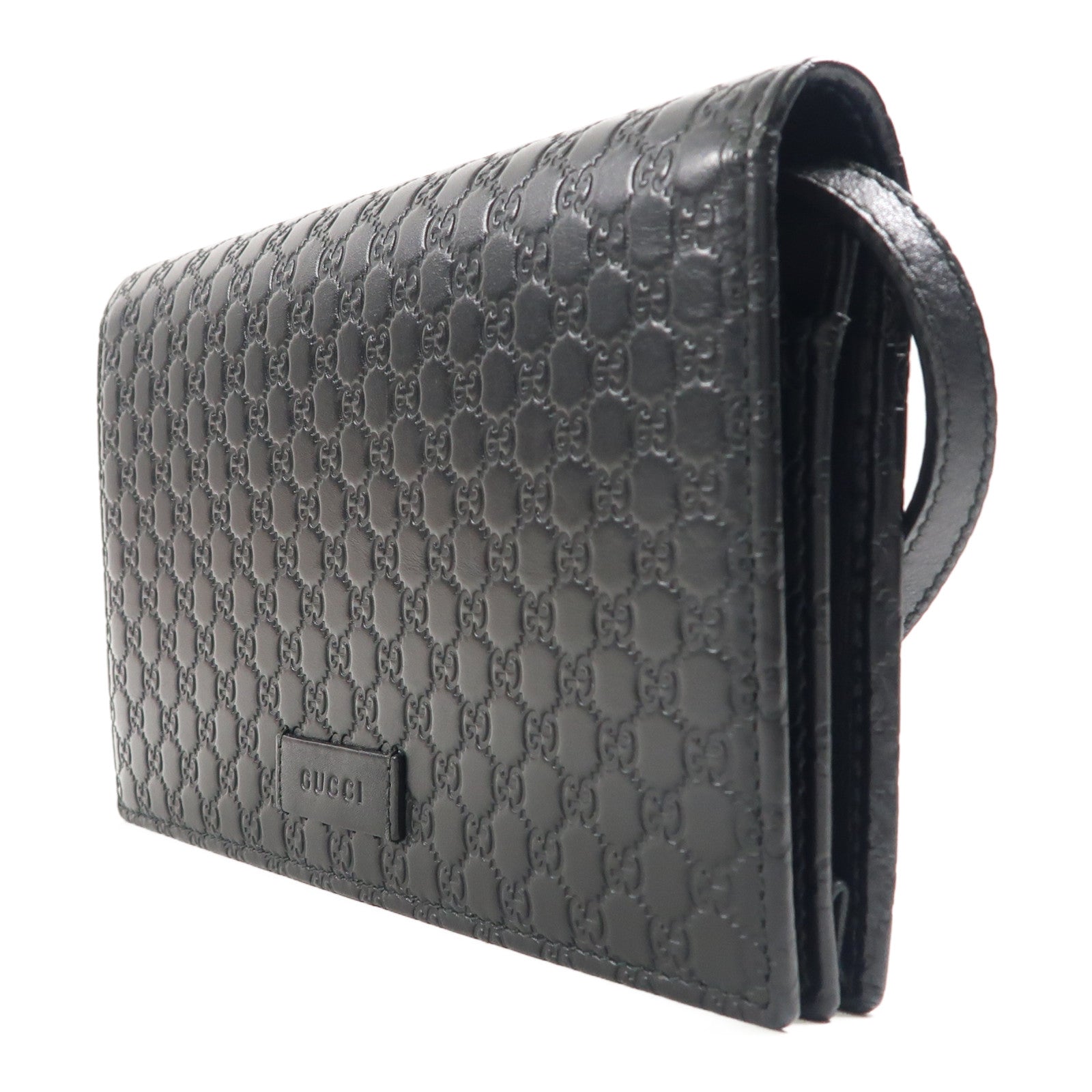 GUCCI Guccissima皮革Shoulder Wallet金扣肩背袋黑色