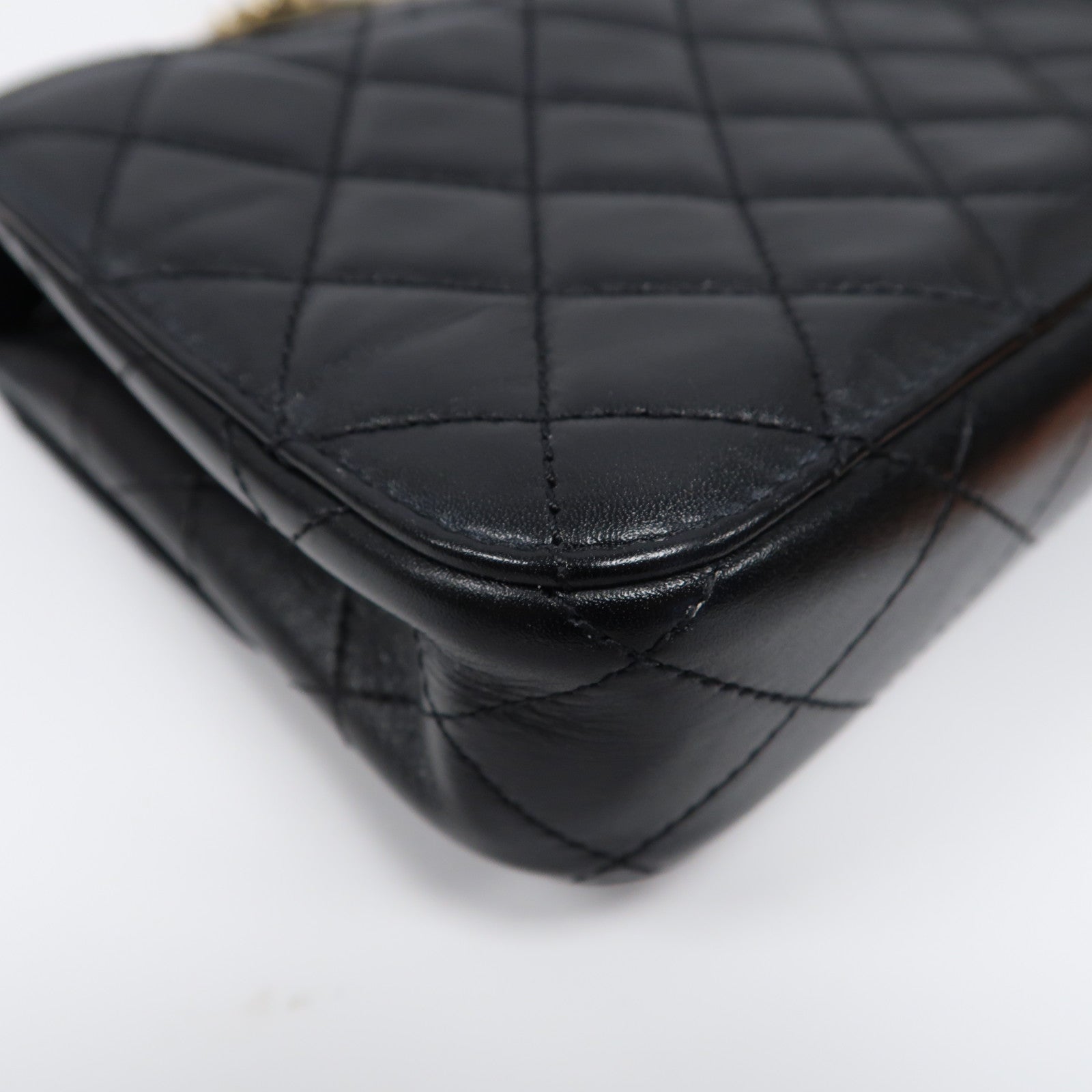 CHANEL 菱格羊皮皮革Chain Shoulder Bag金扣鏈帶手挽肩背兩用袋黑色