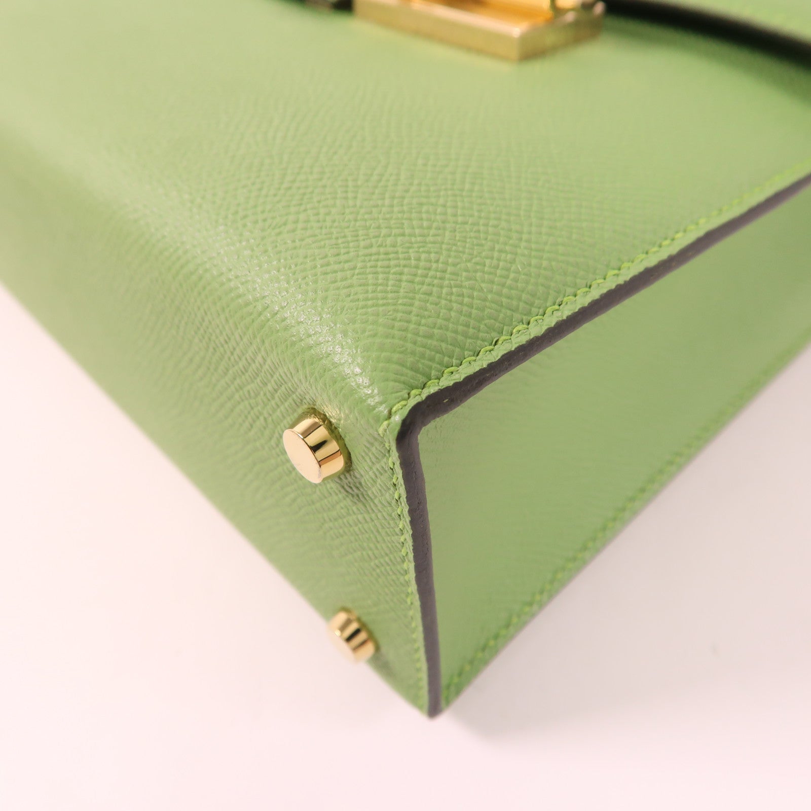HERMES Epsom皮革Verrou 23金扣肩背袋Vert Criquet