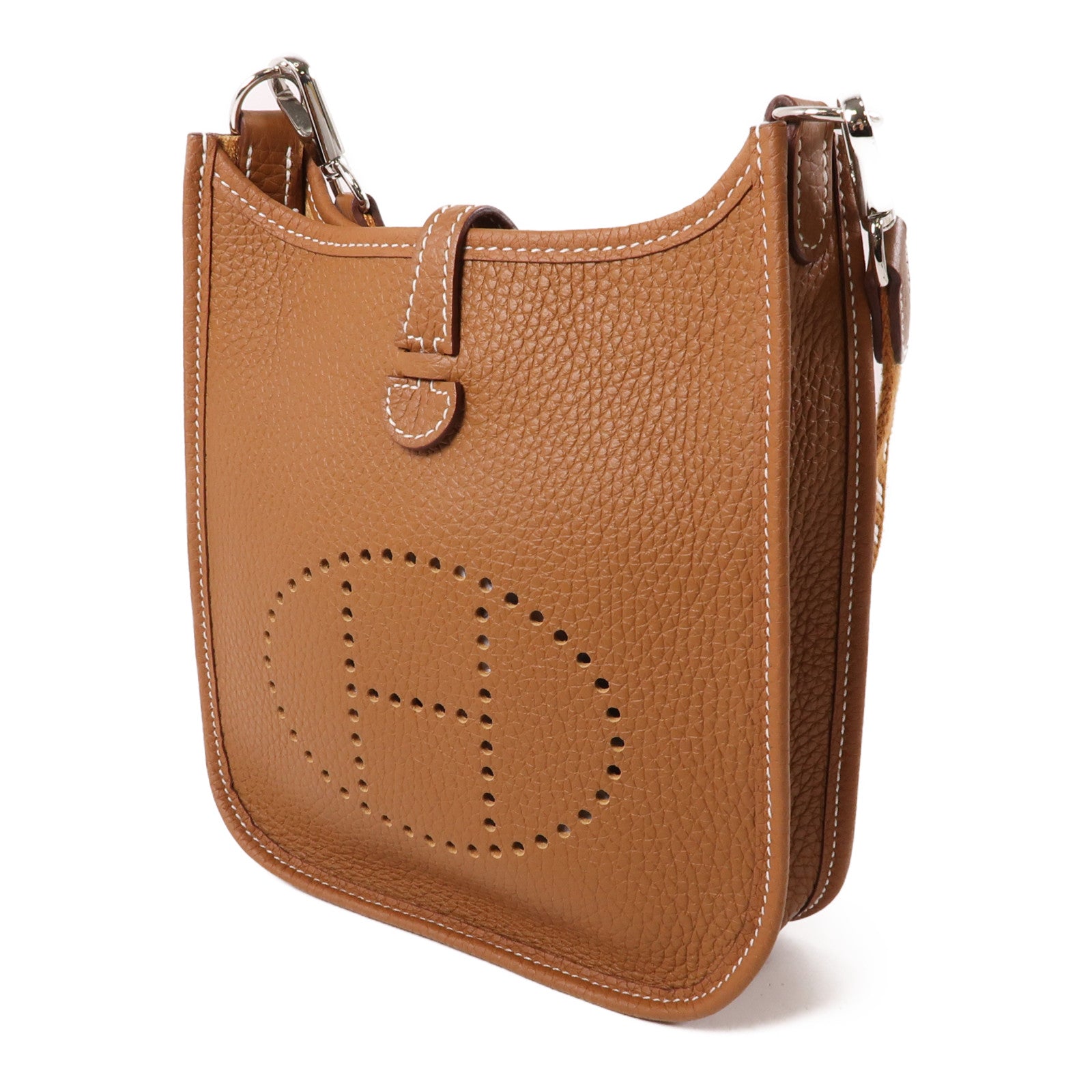 HERMES Clemence皮革Evelyne TPM銀扣肩背袋Gold棕色