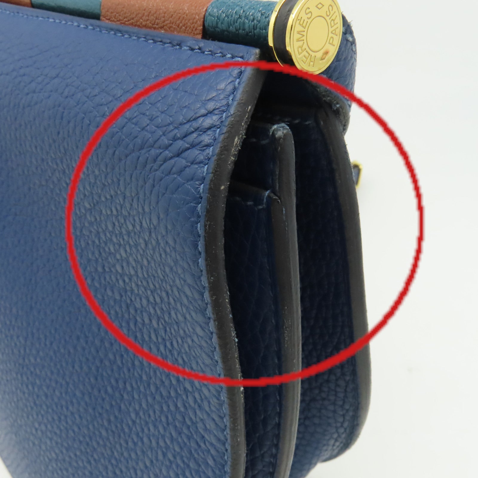 HERMES 【激減優惠】Clemence皮革Sac Saut 25 Shoulder Bag金扣肩背袋藍色