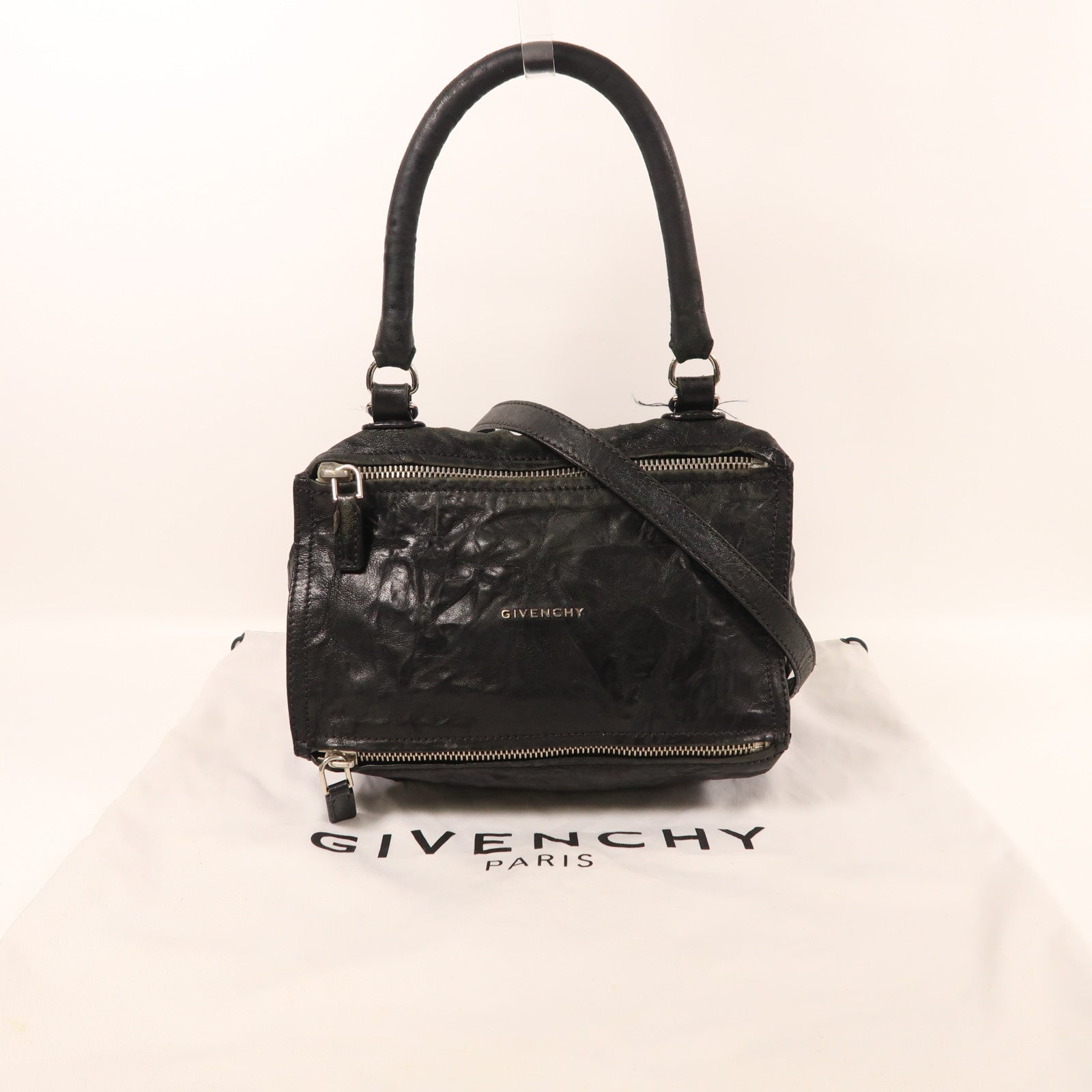 GIVENCHY 牛皮皮革Pandora銀扣手挽肩背兩用袋