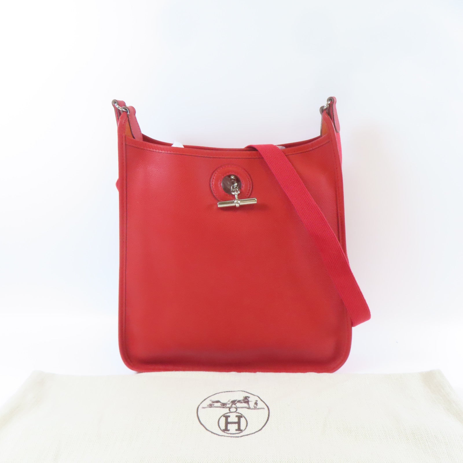 HERMES Epsom皮革Vespa Shoulder Bag銀扣肩背袋法拉利紅色