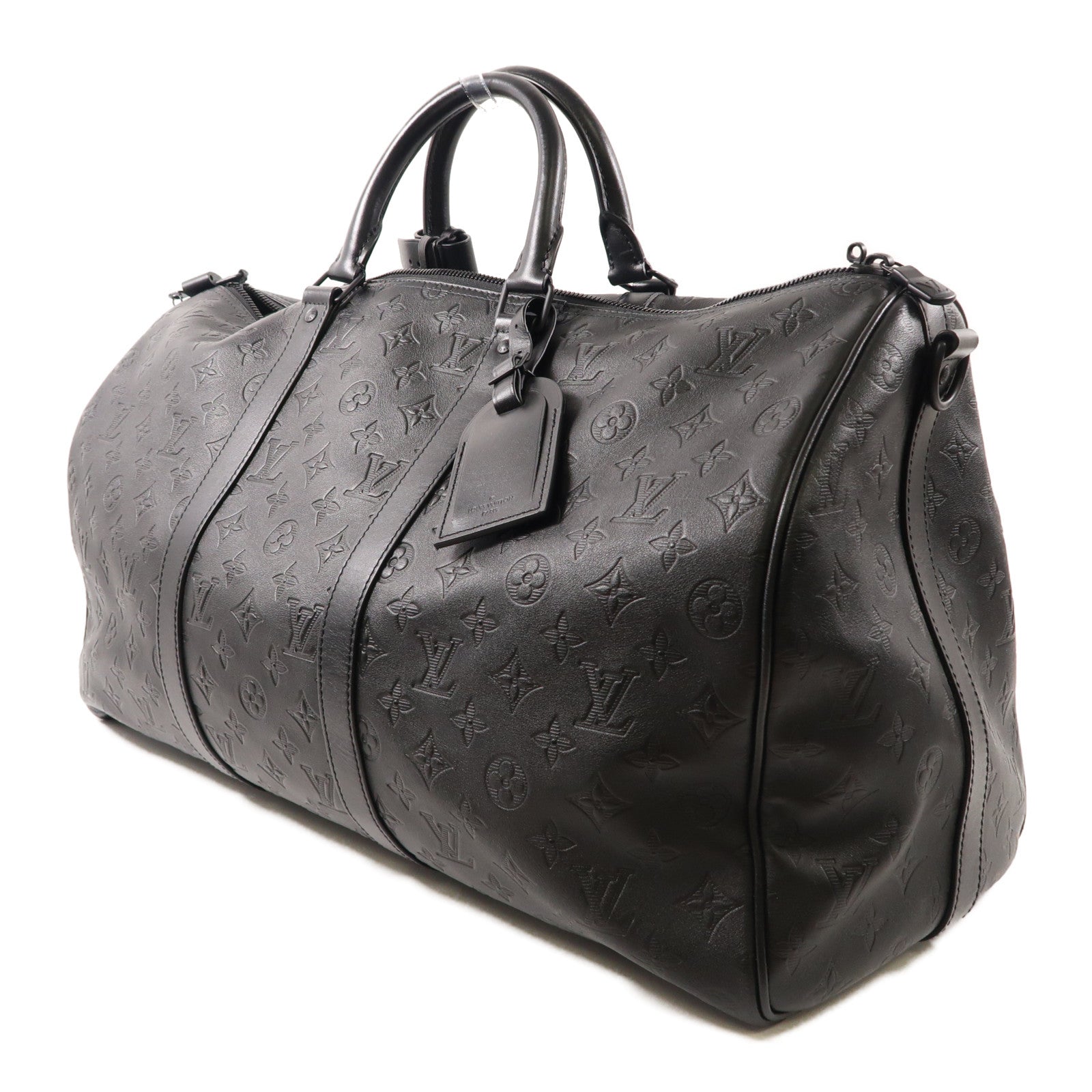 LOUIS VUITTON Monogram Shadow Keepall 50 Bandouliere手挽肩背兩用旅行袋黑色