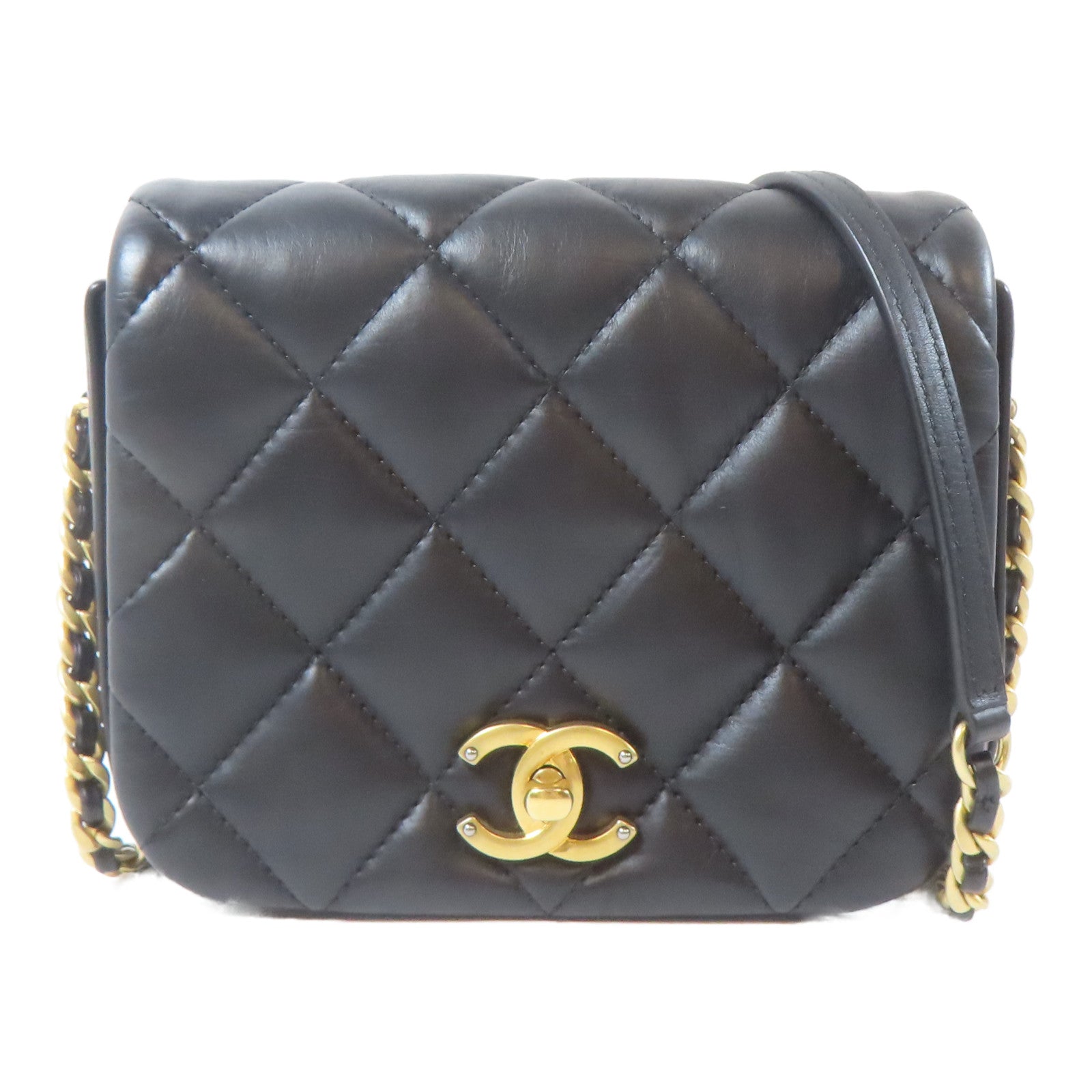 CHANEL 【激減優惠】菱格羊皮皮革Flap Bag金扣鏈帶肩背袋黑色