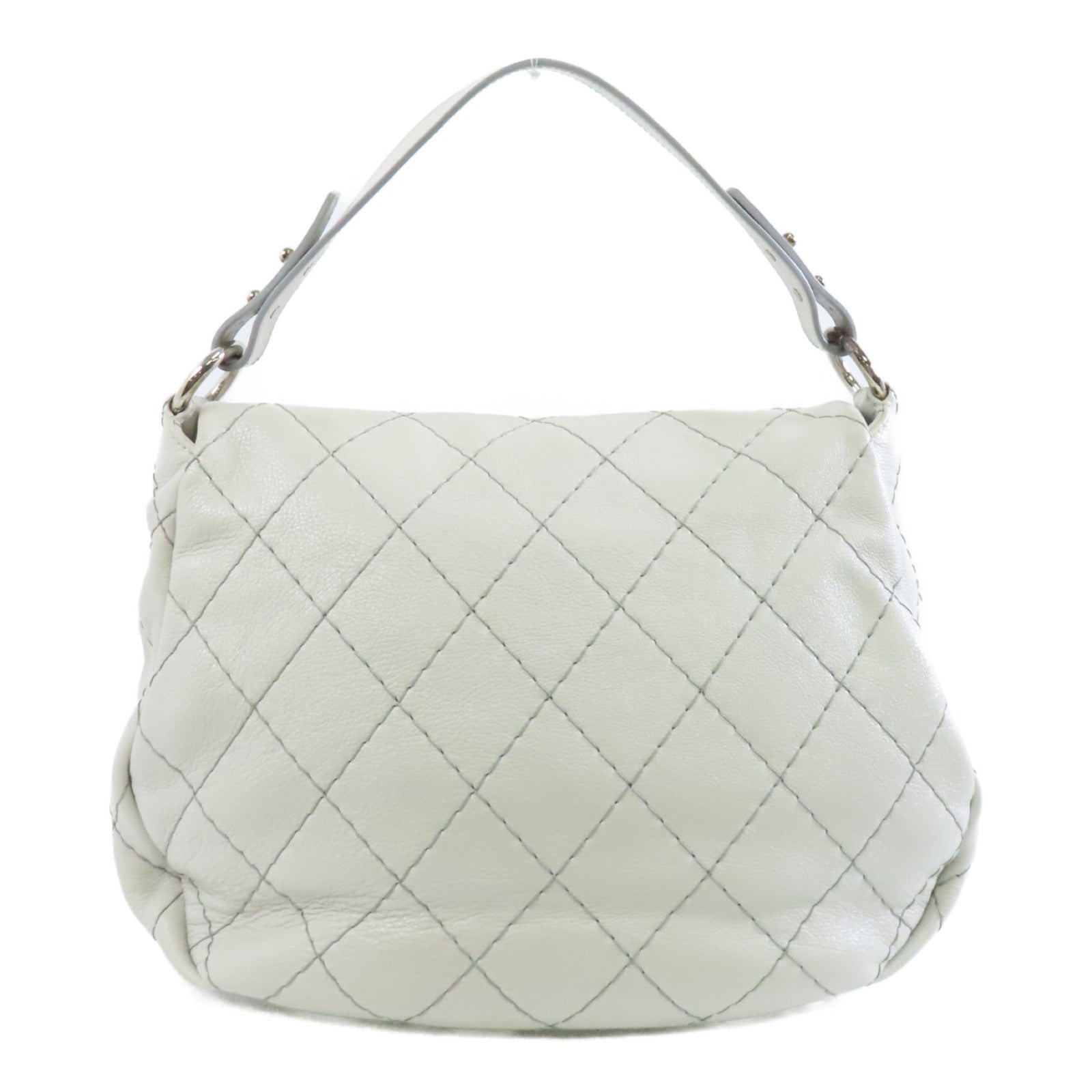 CHANEL 牛皮皮革Shoulder Bag銀扣肩背袋白色