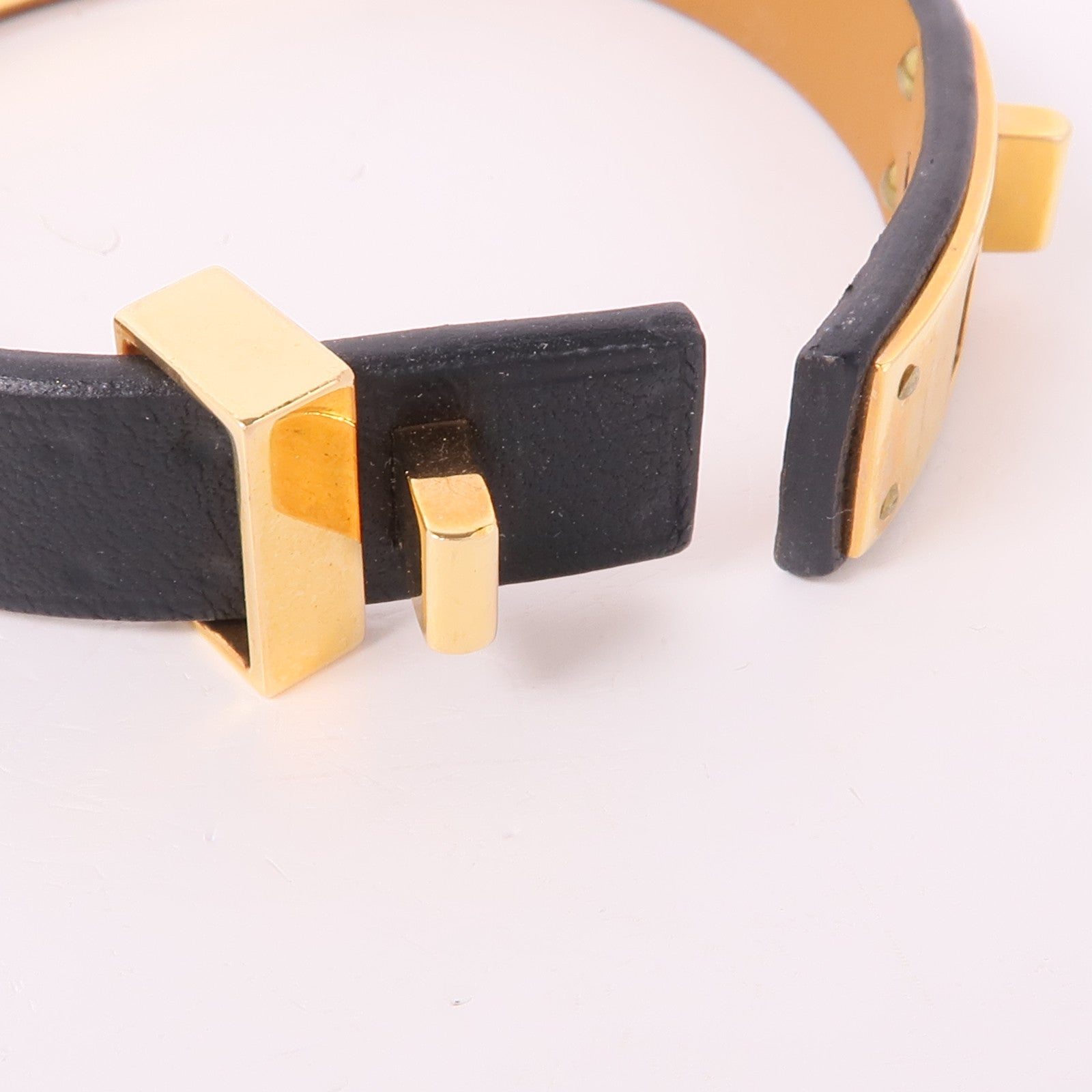 HERMES Swift皮革Mini Dog Bracelet金扣手鐲Noir