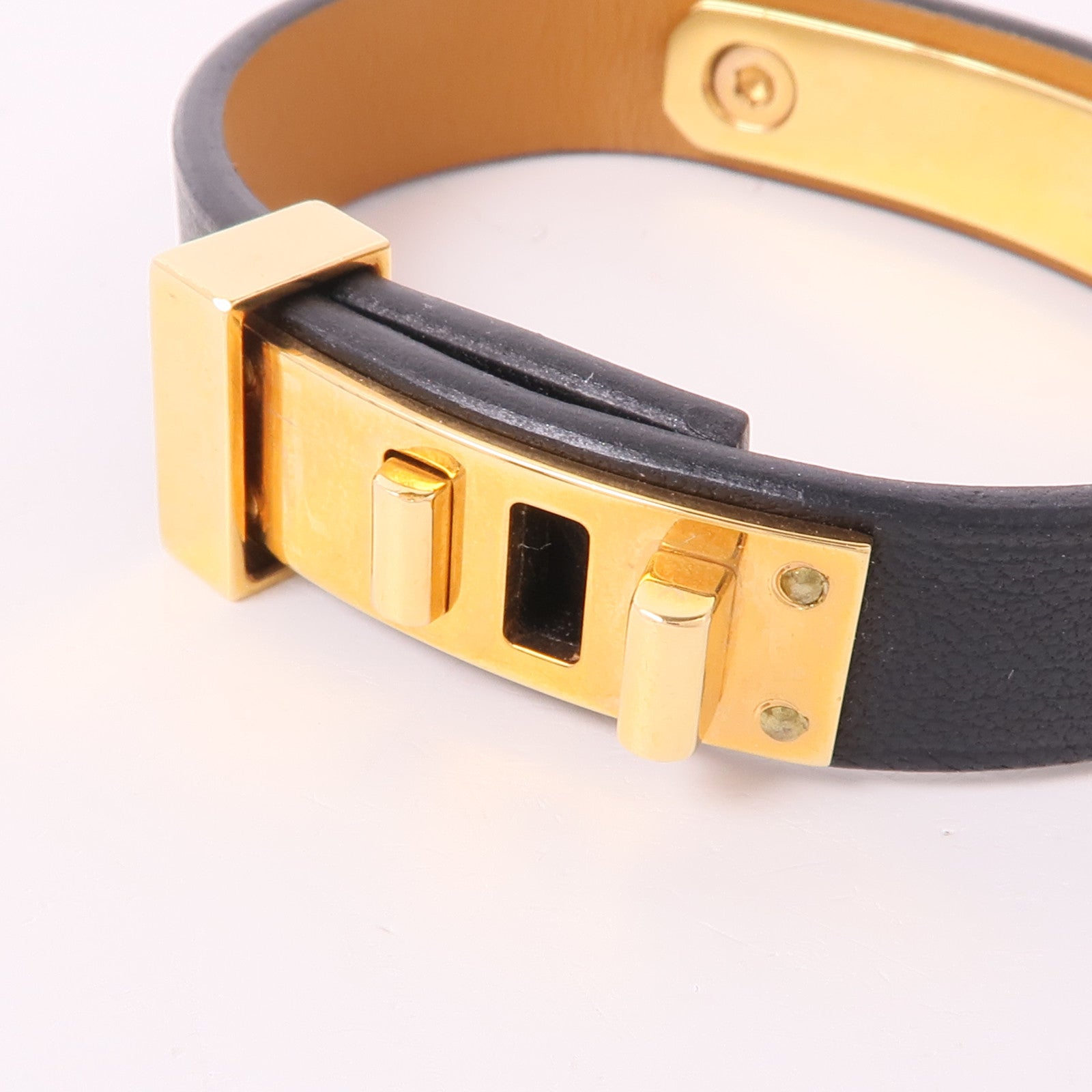 HERMES Swift皮革Mini Dog Bracelet金扣手鐲Noir