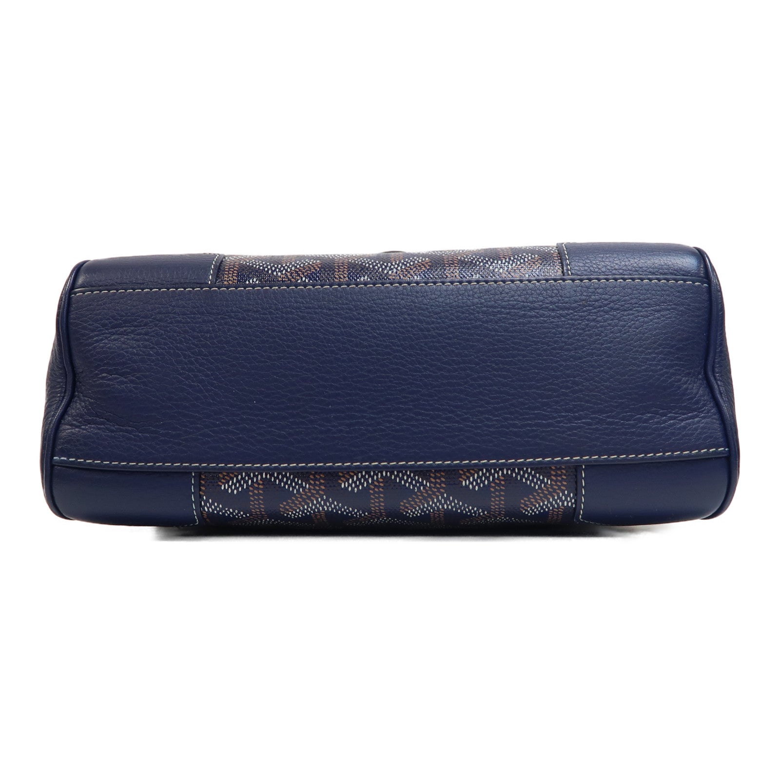 GOYARD 塗層帆布/皮革Saigon銀扣手挽肩背兩用袋深藍色