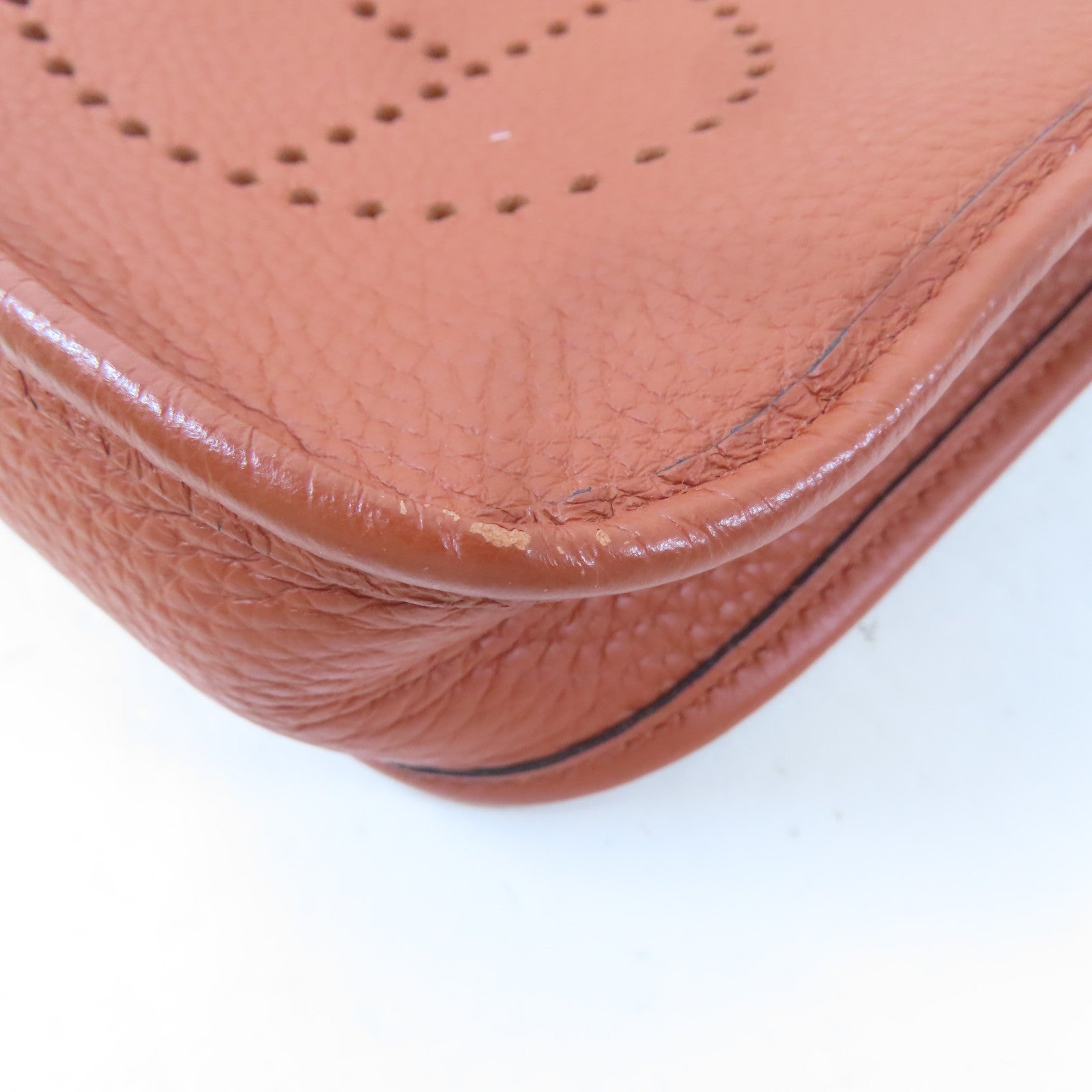 HERMES 【激減優惠】Clemence皮革Mini Evelyne銀扣肩背袋Cuivre/啡色